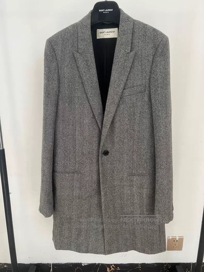 Saint Laurent Paris Saint Laurent Paris Herringbone Notched Lapel Coat i Size US S / EU 44-46 / 1 - 1 Thumbnail