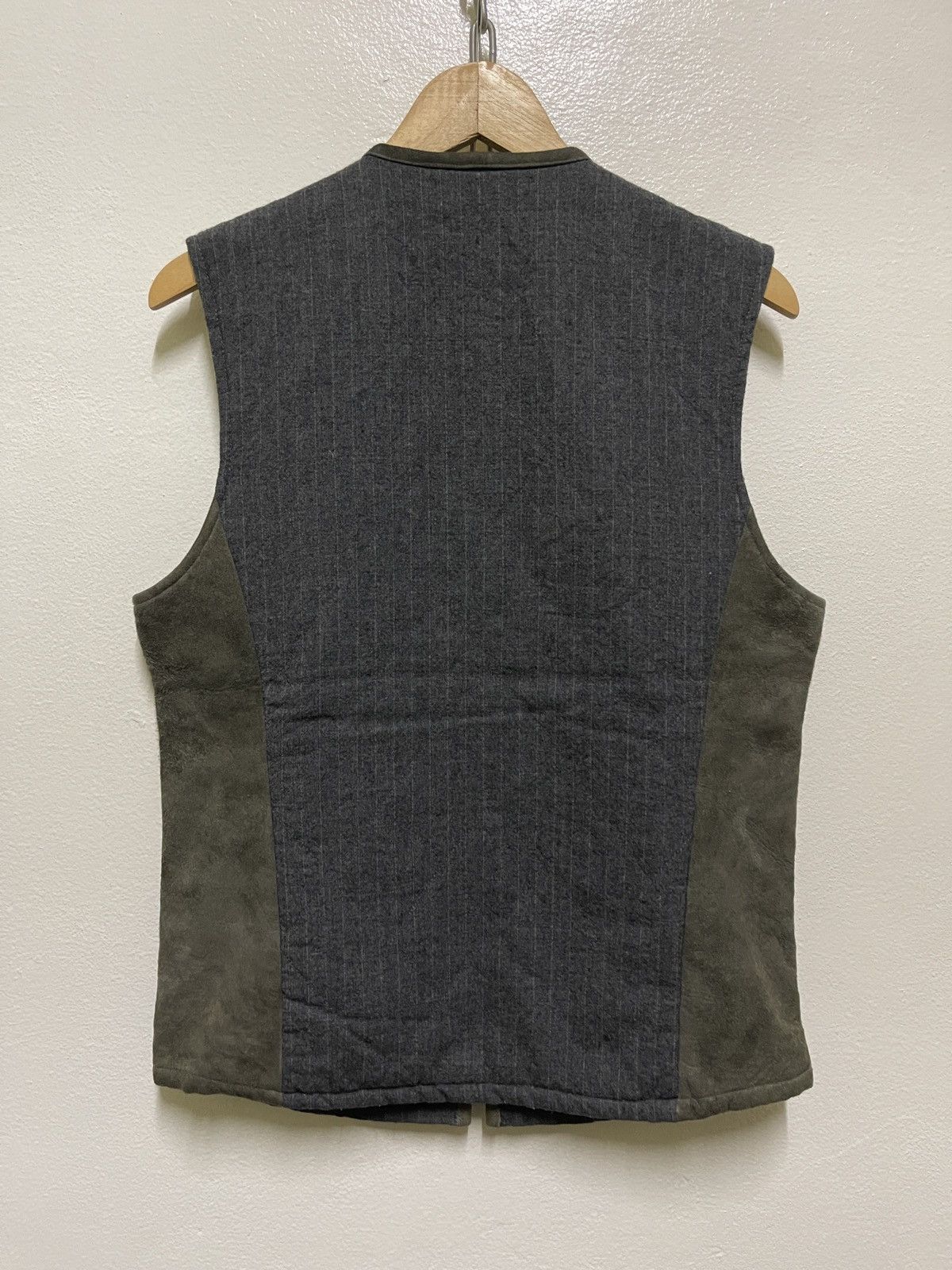 Japanese Brand Dhyana Wool Stripe Leather Switch Quilted Vest Size US XL / EU 56 / 4 - 6 Thumbnail