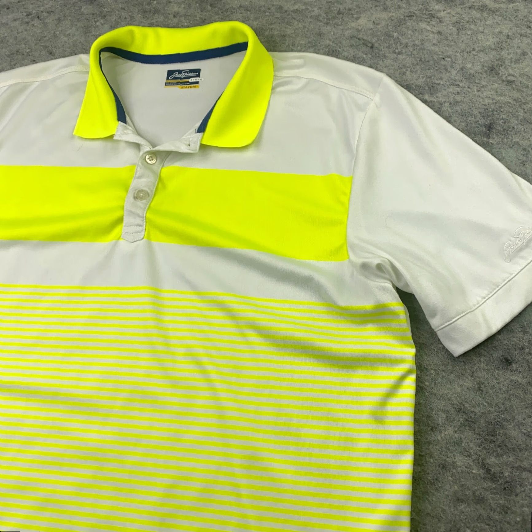 Vintage Jack Nicklaus Polo Shirt Mens Large Yellow Striped Golf StayDri Short Sleeve Size US L / EU 52-54 / 3 - 3 Thumbnail