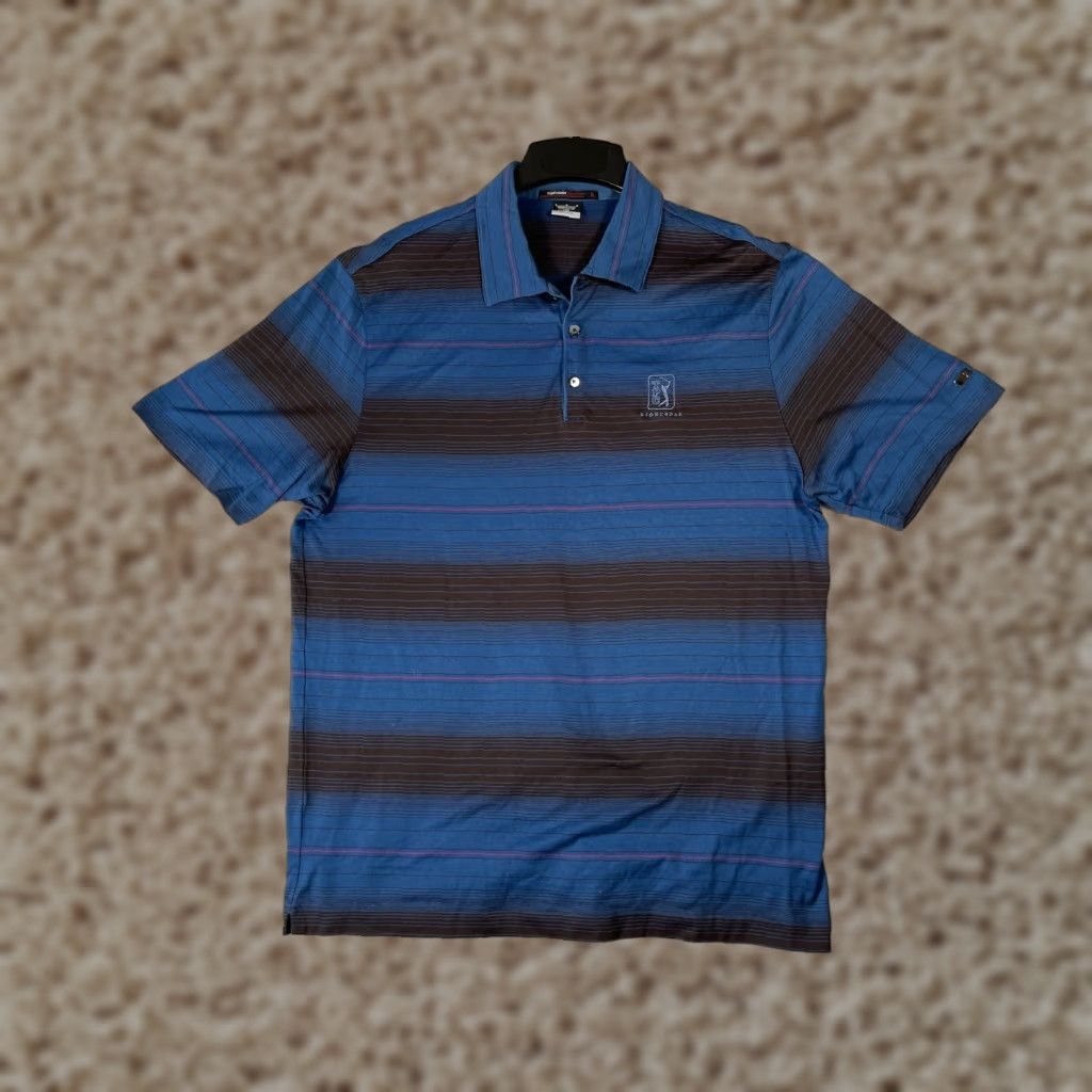 Nike Nike Polo Shirt Mens Regular Blue Stripe Golf Dri-Fit Tiger Woods Collection Button Collar Short Sleeve 100% Polyester Athletic Sports Size US L / EU 52-54 / 3 - 1 Thumbnail