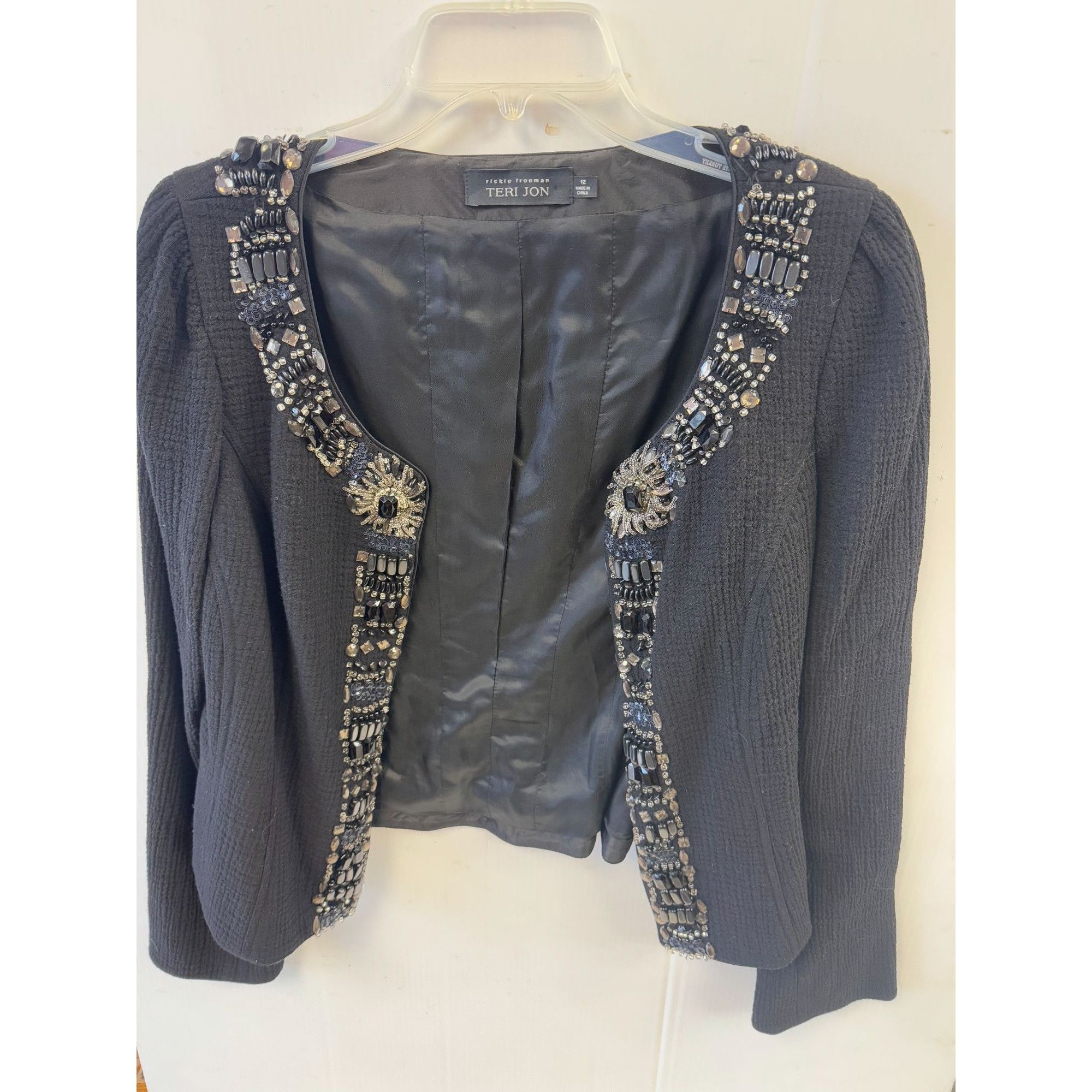 Vintage Rickie Freeman For Teri Jon Jewel Beaded Blazer Jacket Size Size XL / US 12-14 / IT 48-50 - 3 Thumbnail