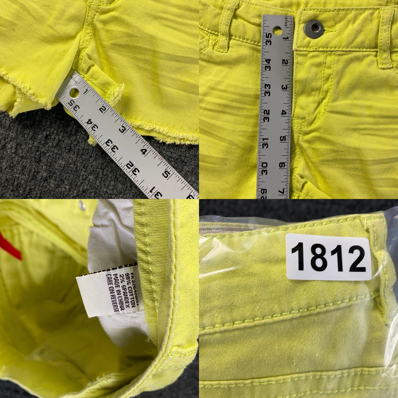 Denime VINTAGE 1st Kiss Neon Yellow Denim Shorts 25 Low Rise 2” Inseam Booty Cut-Off Hipster Women Size 42" / US 20 - 8 Thumbnail