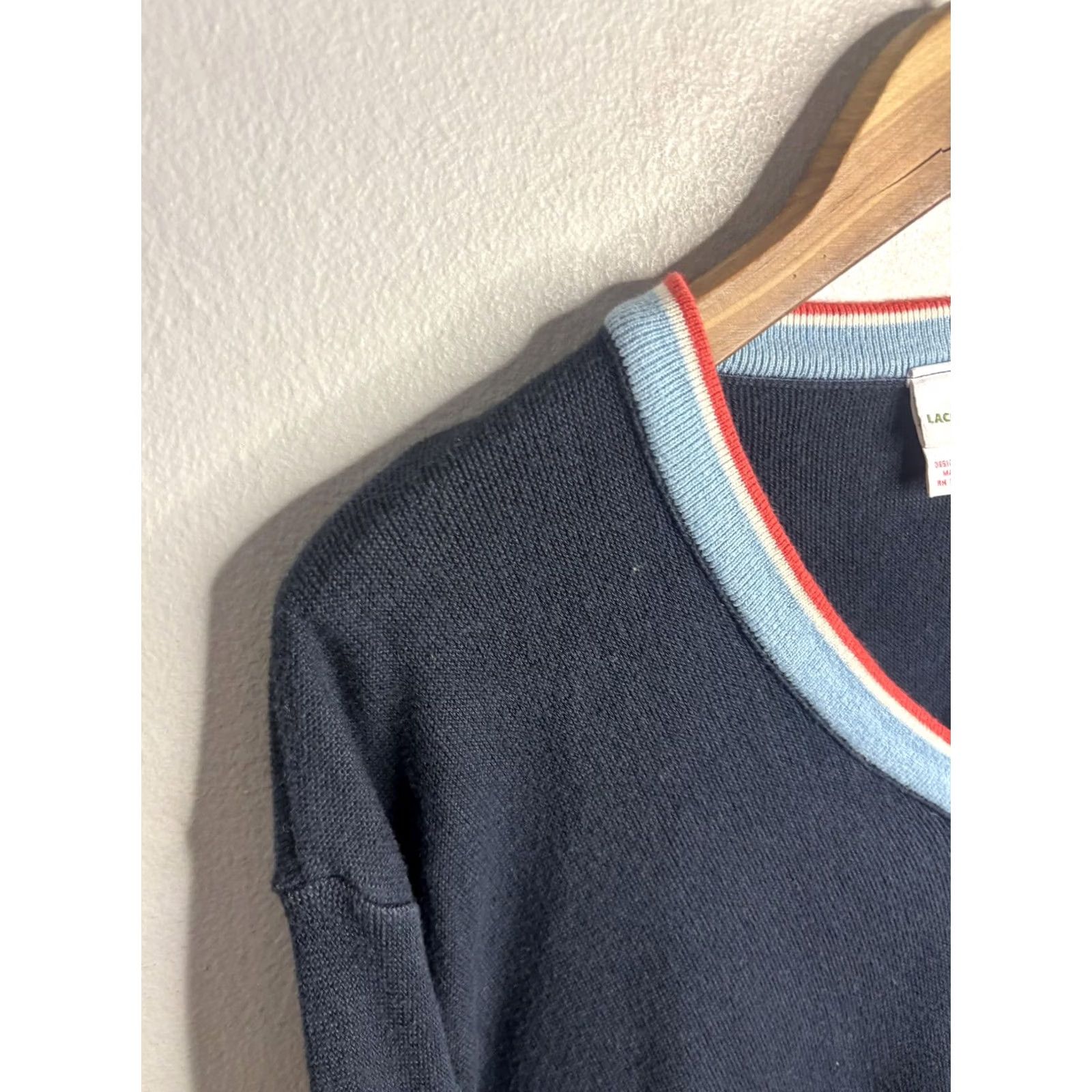 Lacoste Lacoste Sweater Mens XL Blue V-Neck Pullover Knit Contrast Trim Croc Logo France Size US XL / EU 56 / 4 - 2 Thumbnail