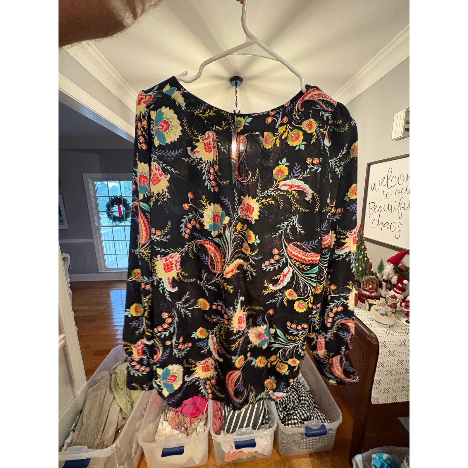 Loft LOFT Black Floral & Paisley Long Sleeve Blouse – Size XS Size XS / US 0-2 / IT 36-38 - 4 Thumbnail