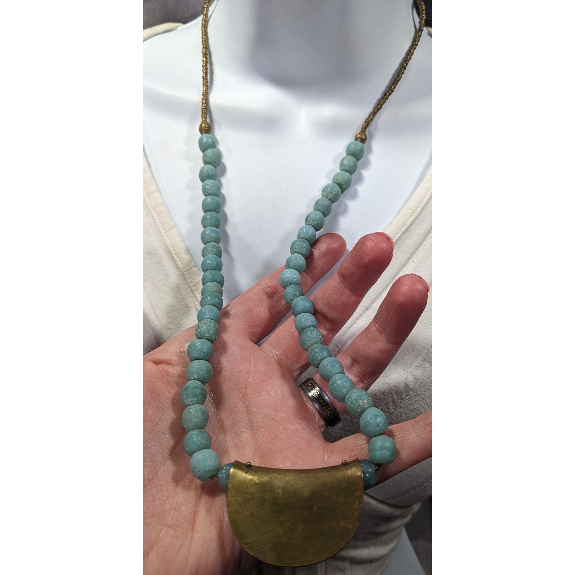 Other Brutalist Bohemian Blue Stone Beaded Bronze Pendant Necklace Size ONE SIZE - 8 Thumbnail