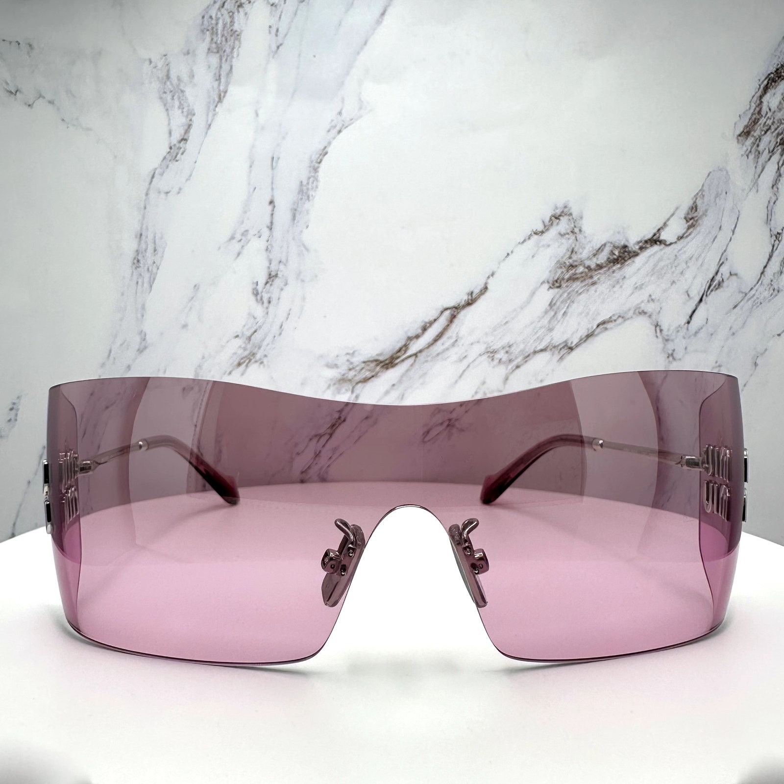 Miu Miu New MIU MIU Sunglasses Silver Pink Mirror Rimless Wrap Size ONE SIZE - 2 Thumbnail