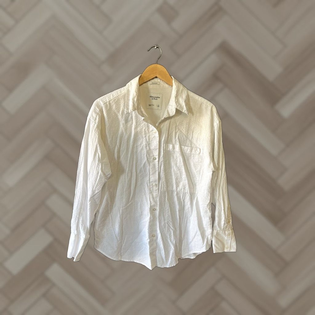 Abercrombie & Fitch Abercrombie & Fitch Womens White Long Sleeve Ribbed Button Up Size Small Size S / US 4 / IT 40 - 1 Thumbnail
