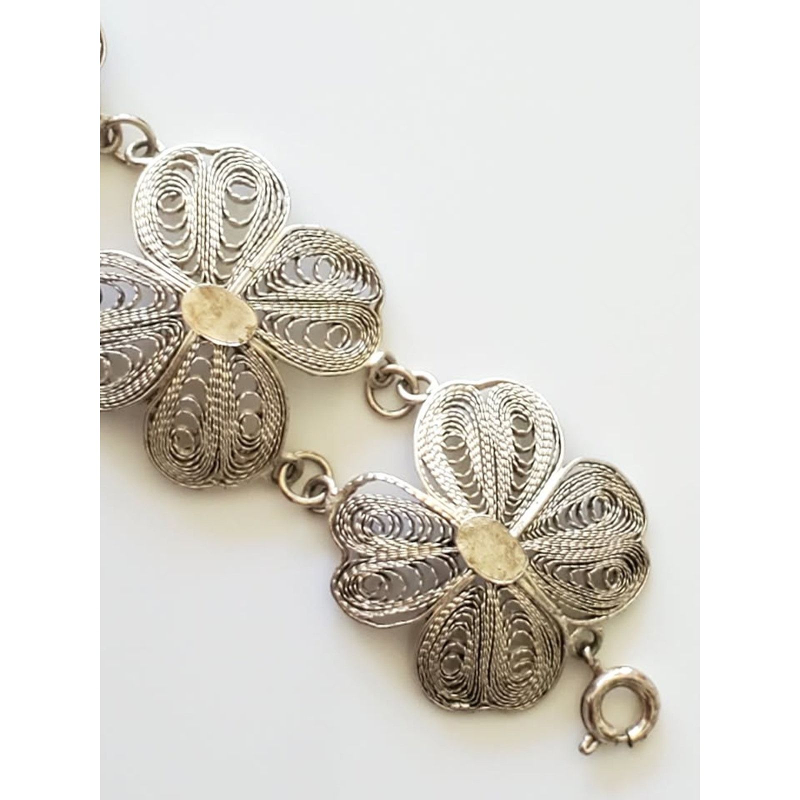 Other Vintage Silver Filigree Four Clover Link Bracelet – 6.25 in Size ONE SIZE - 4 Thumbnail