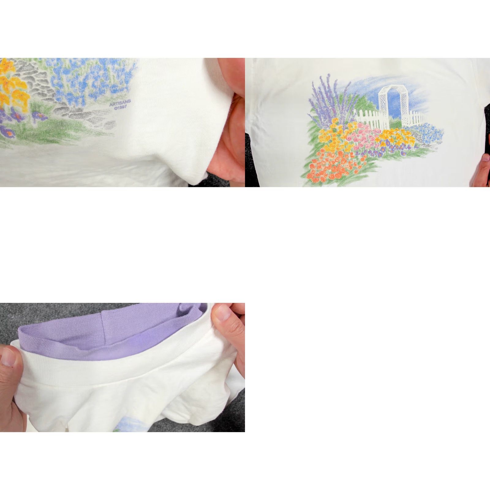 Doublet VINTAGE Artisans T-Shirt White 1997 90s Floral Picket Fence Crew Neck Short Sleeve Womens M Size M / US 6-8 / IT 42-44 - 8 Thumbnail