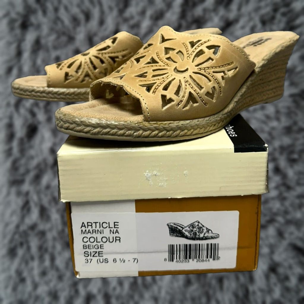 Vintage Spring Step Sandals Women's 37 Leather Espadrille Wedge Retro Boho Y2K Beige Slip On Comfortable Breathable Floral Pattern EU 37 US 6.5-7 Boots? Size US 7 / IT 37 - 1 Thumbnail