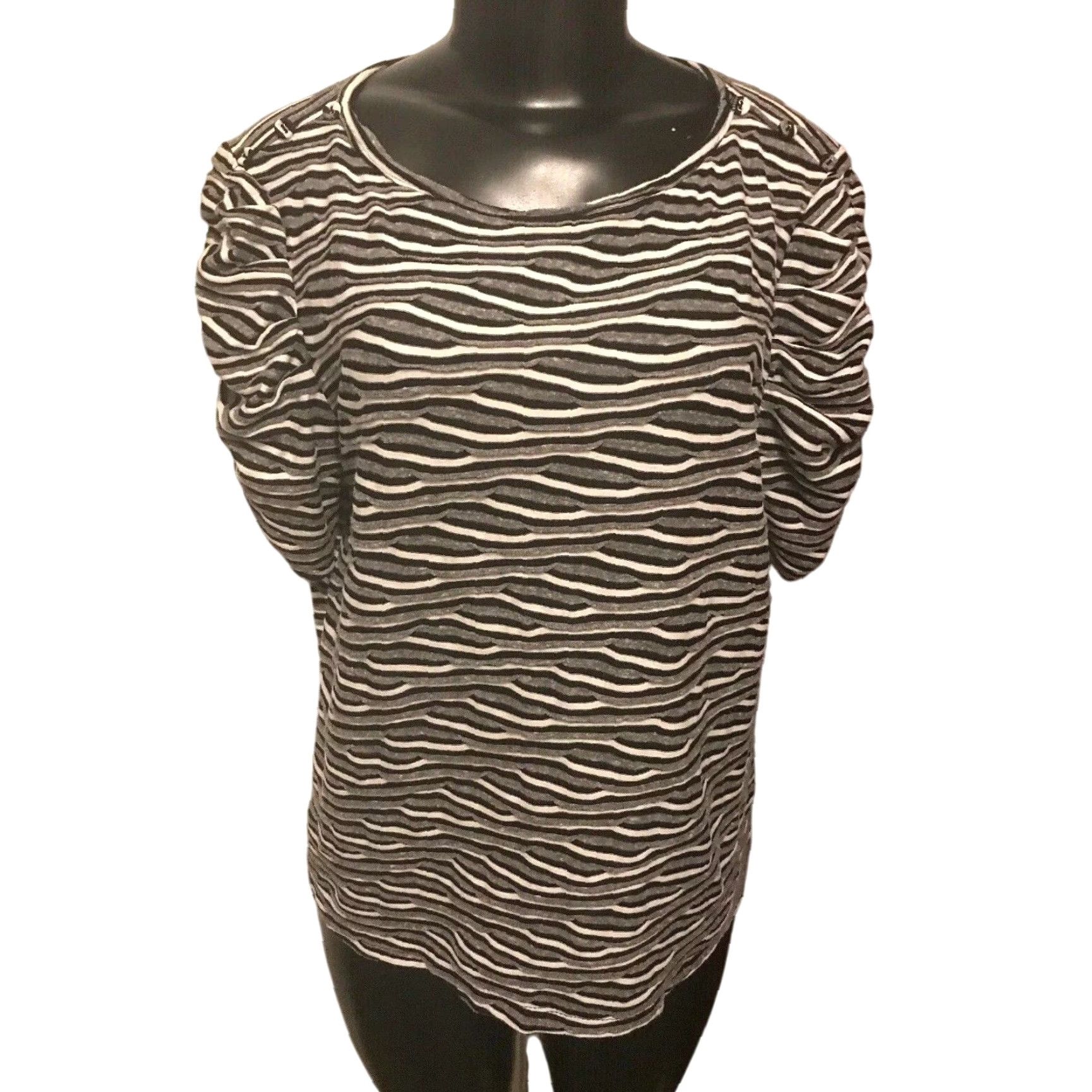 Vintage VINTAGE New Directions Shirt Striped Short Sleeve Womens Pullover XS XL Petite Pullover Black Striped 3 Button Shoulder Knit Top Womens Size XL / US 12-14 / IT 48-50 - 2 Thumbnail