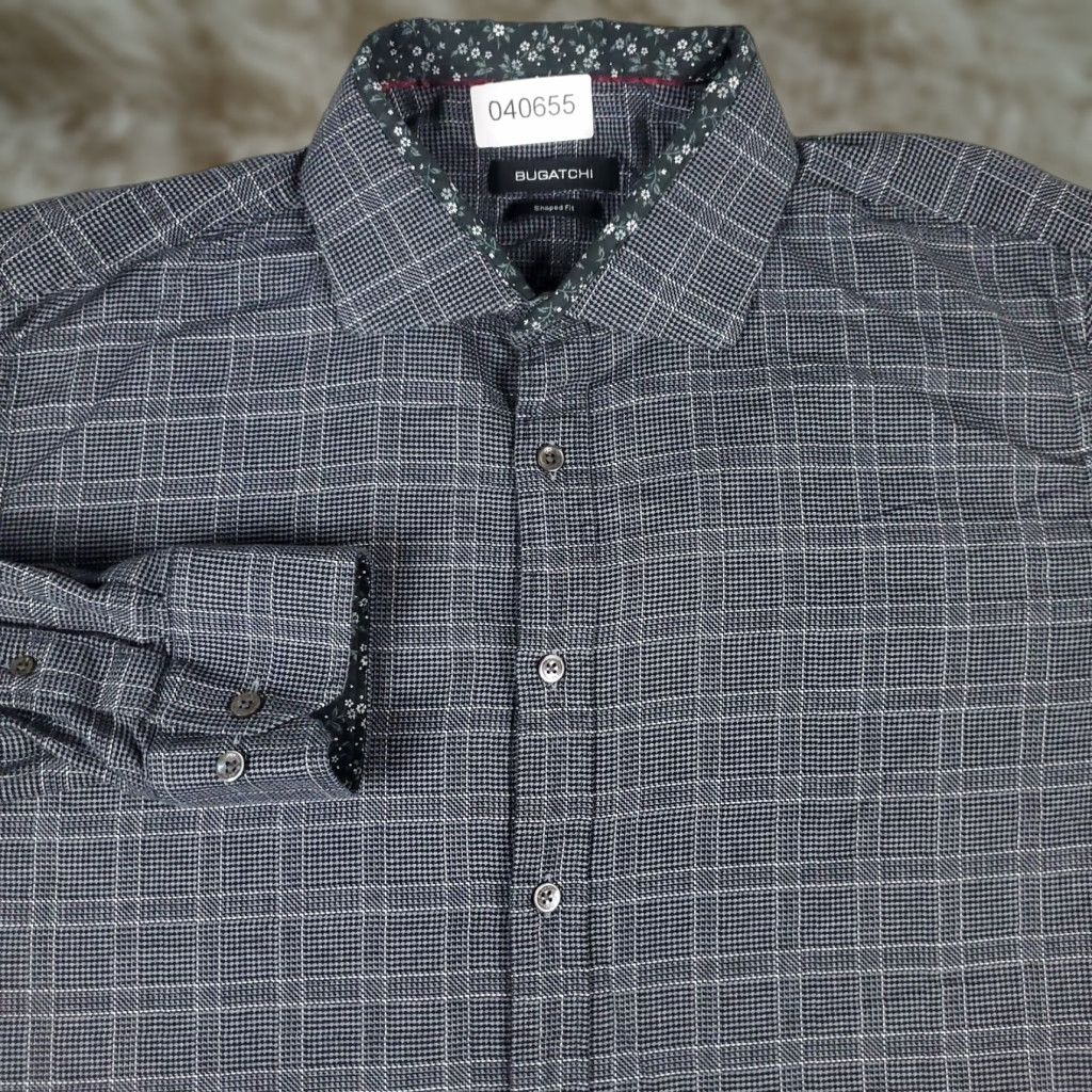 BUGATCHI Bugatchi Uomo Shirt Mens XL Gray Plaid Button-Up Long Sleeve Formal Casual Business Wearability Shirt Mens XL Gray Plaid Button-Up/Fine Cotton Size US XL / EU 56 / 4 - 1 Thumbnail