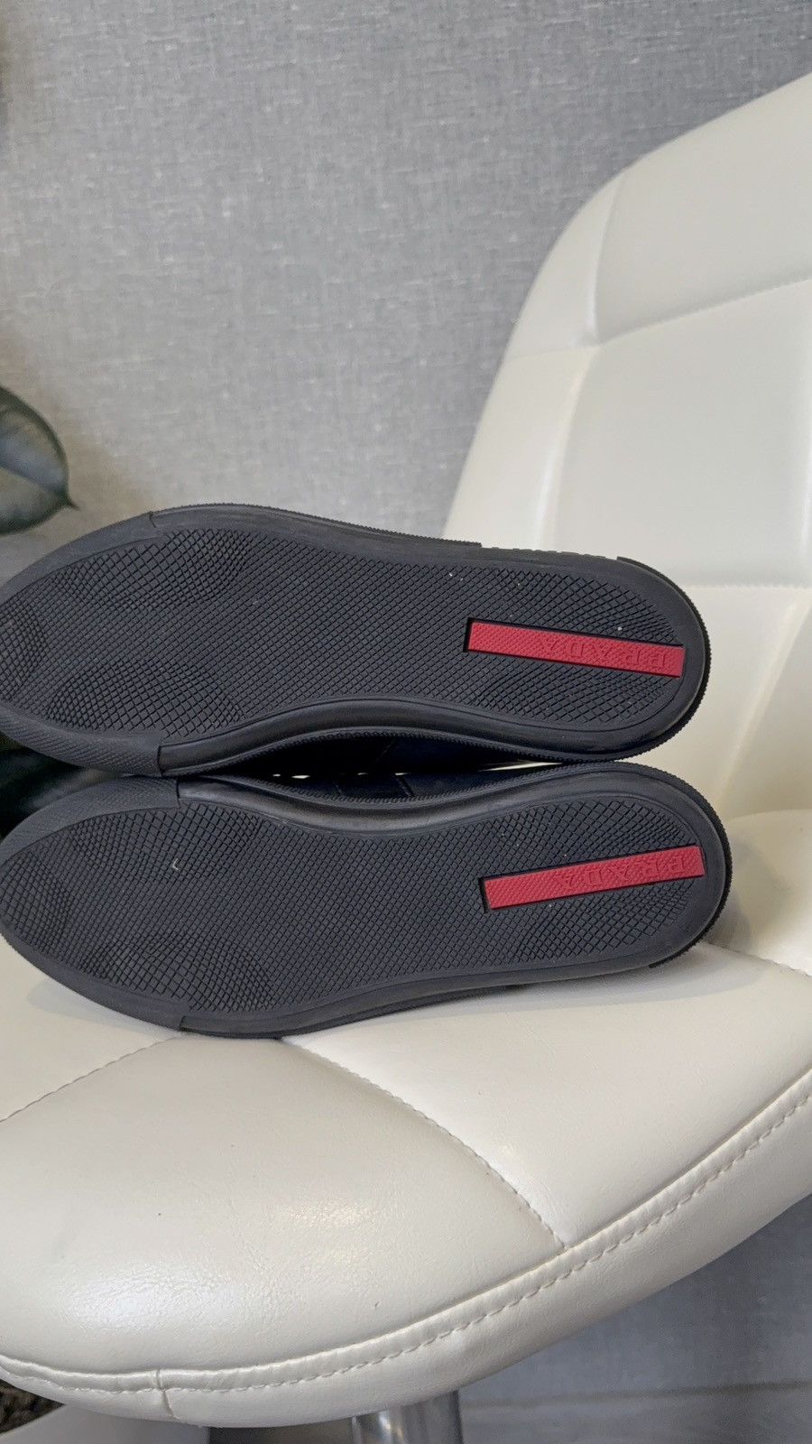 Prada Prada Black Leather Low-Top Sneakers with Red Stripe Logo Size US 7 / IT 37 - 19 Thumbnail