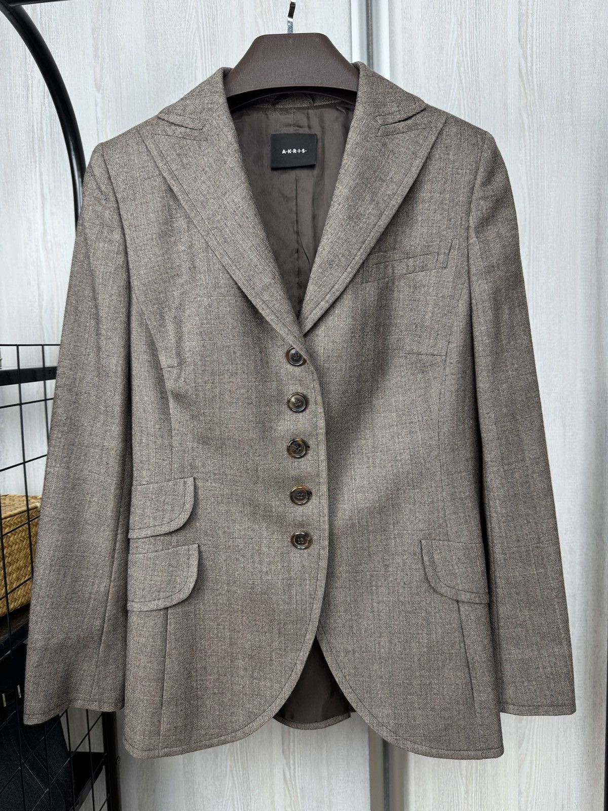 Akris Akris beige brown 50s style wool checkered blazer Size XL / US 12-14 / IT 48-50 - 2 Thumbnail