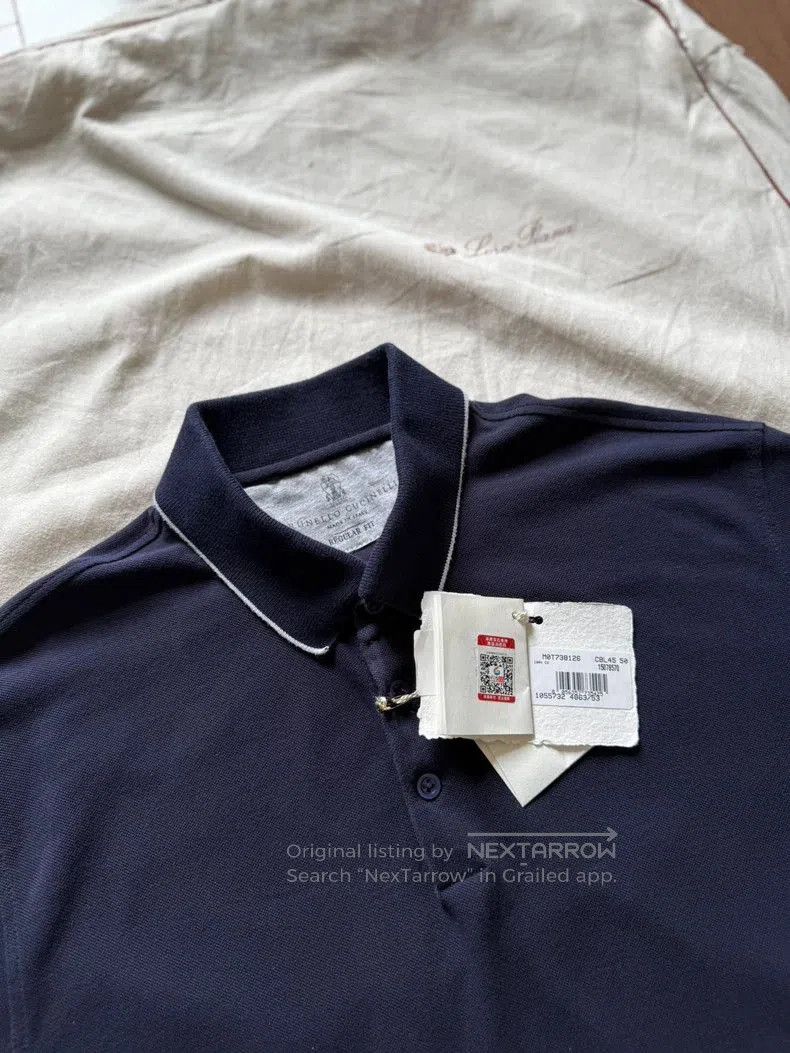 Brunello Cucinelli Brunello Cucinelli Blue Short Sleeve Polo. Size US XL / EU 56 / 4 - 3 Thumbnail