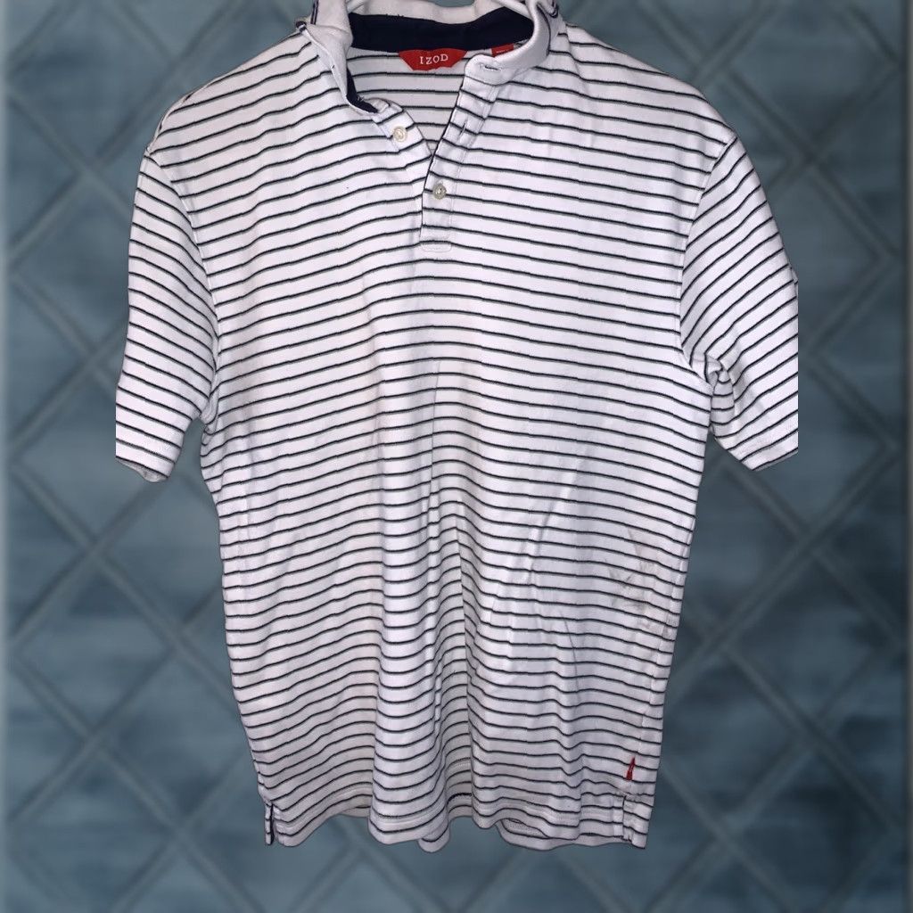 Izod VINTAGE IZOD Polo White w Blue Stripes Size S Mens Shirt Short Sleeve Regular Neckline Collared Knit Cotton Golf Classic Size US S / EU 44-46 / 1 - 1 Thumbnail