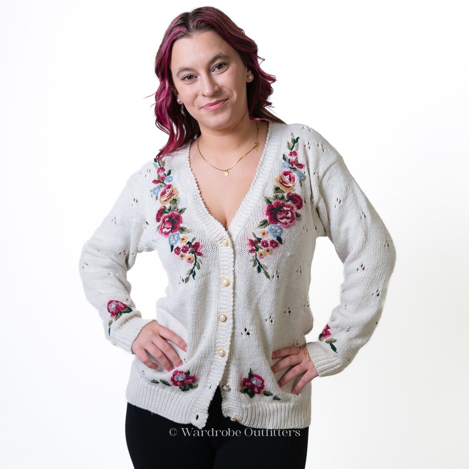 Vintage Vintage 90s Floral Crochet Needlepoint Cardigan Sweater Size S / US 4 / IT 40 - 5 Thumbnail