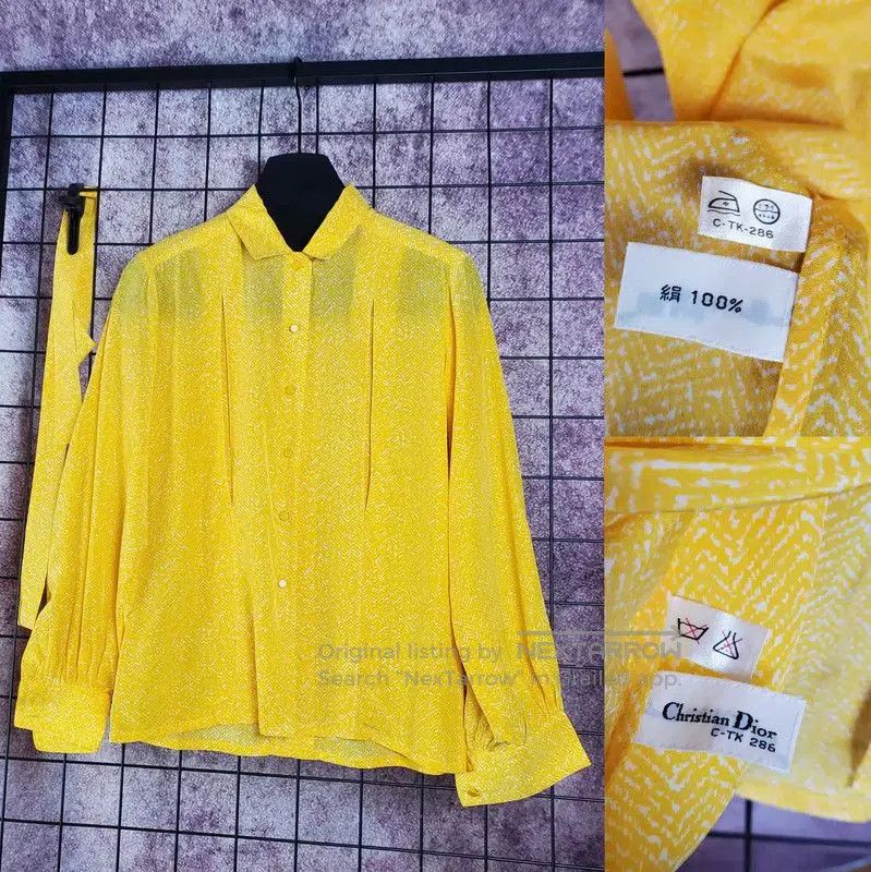 Dior Dior Yellow Silk Patterned Long Sleeve Shirt . Size S / US 4 / IT 40 - 3 Thumbnail