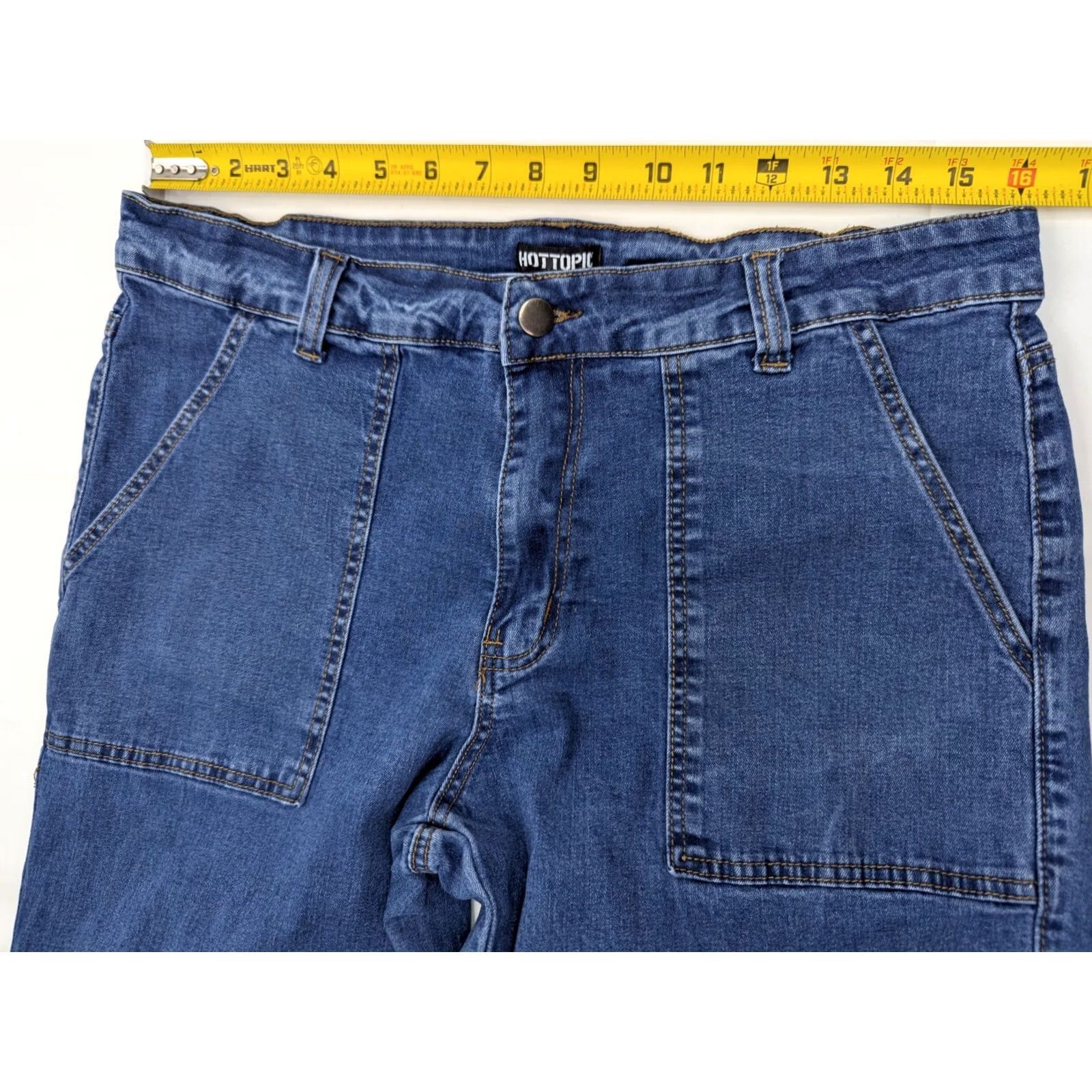 Hot Topic Hot Topic Jeans Women 32x32 Hi-Rise Denim Cargo Pants 90s Retro Y2K Blue Dark Vintage Regular 32 Inseam 31" Wide-Leg Denim Pants Size 24" / US 00 / IT 34 - 6 Thumbnail