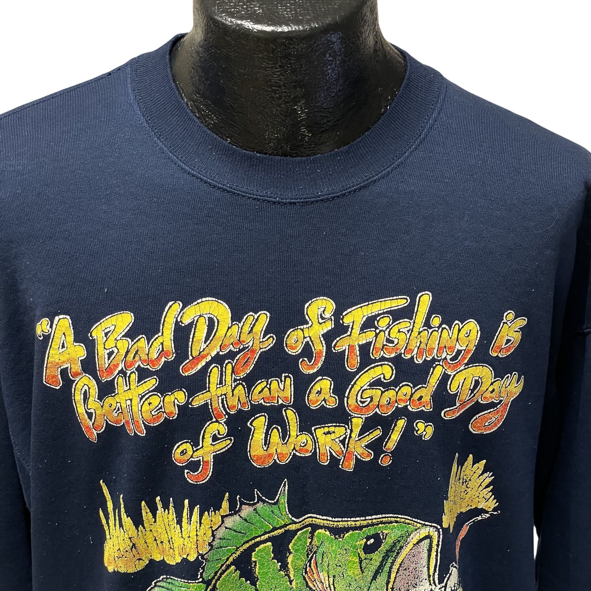 Russell Athletic Vtg Russell Athletic FISH Why WORK Big MOUTH BASS Sweatshirt Size US XL / EU 56 / 4 - 3 Thumbnail