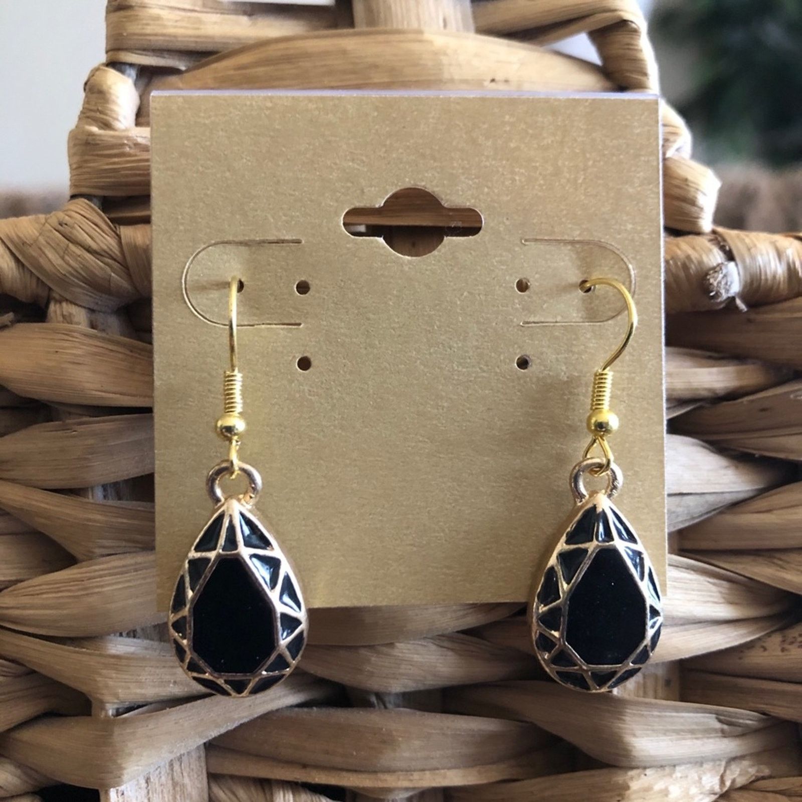 Vintage Vintage repurpose black enamel gold tone earrings Size ONE SIZE - 1 Thumbnail
