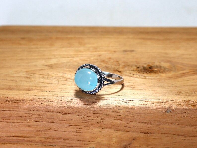 Handmade Chalcedony Ring: 925 Sterling Silver Ring, March Birthstone Size ONE SIZE - 3 Thumbnail