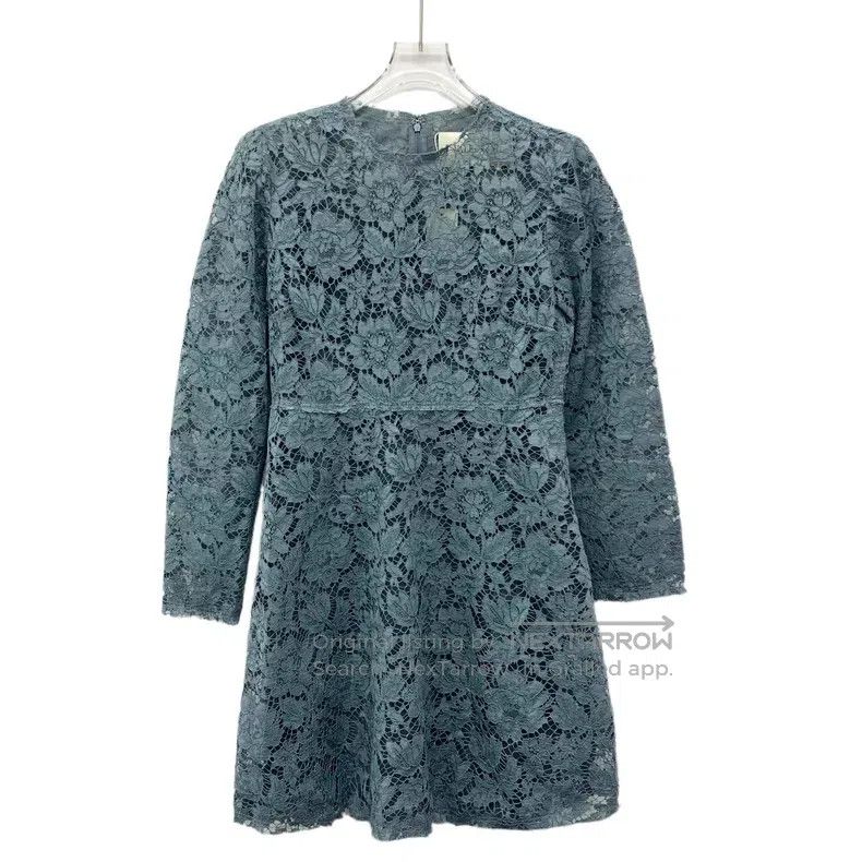 Valentino Valentino Blue floral openwork embroidered mulberry silk Size L / US 10 / IT 46 - 1 Thumbnail