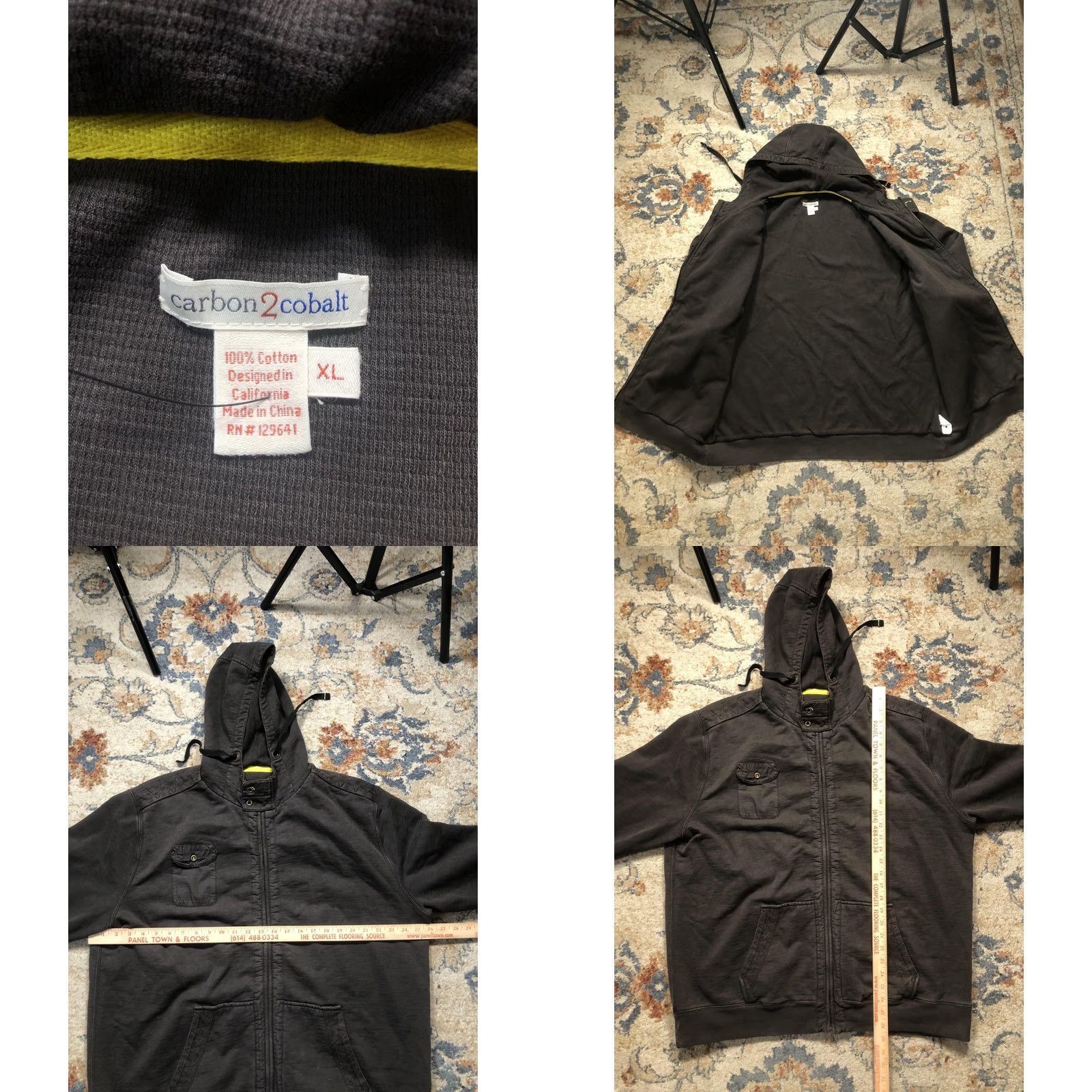 Carbon2Cobalt VINTAGE Carbon2cobalt Hoodie Sweatshirt Mens XL Black Full Zip Elbow Patch Cotton Jacket Size US XL / EU 56 / 4 - 8 Thumbnail