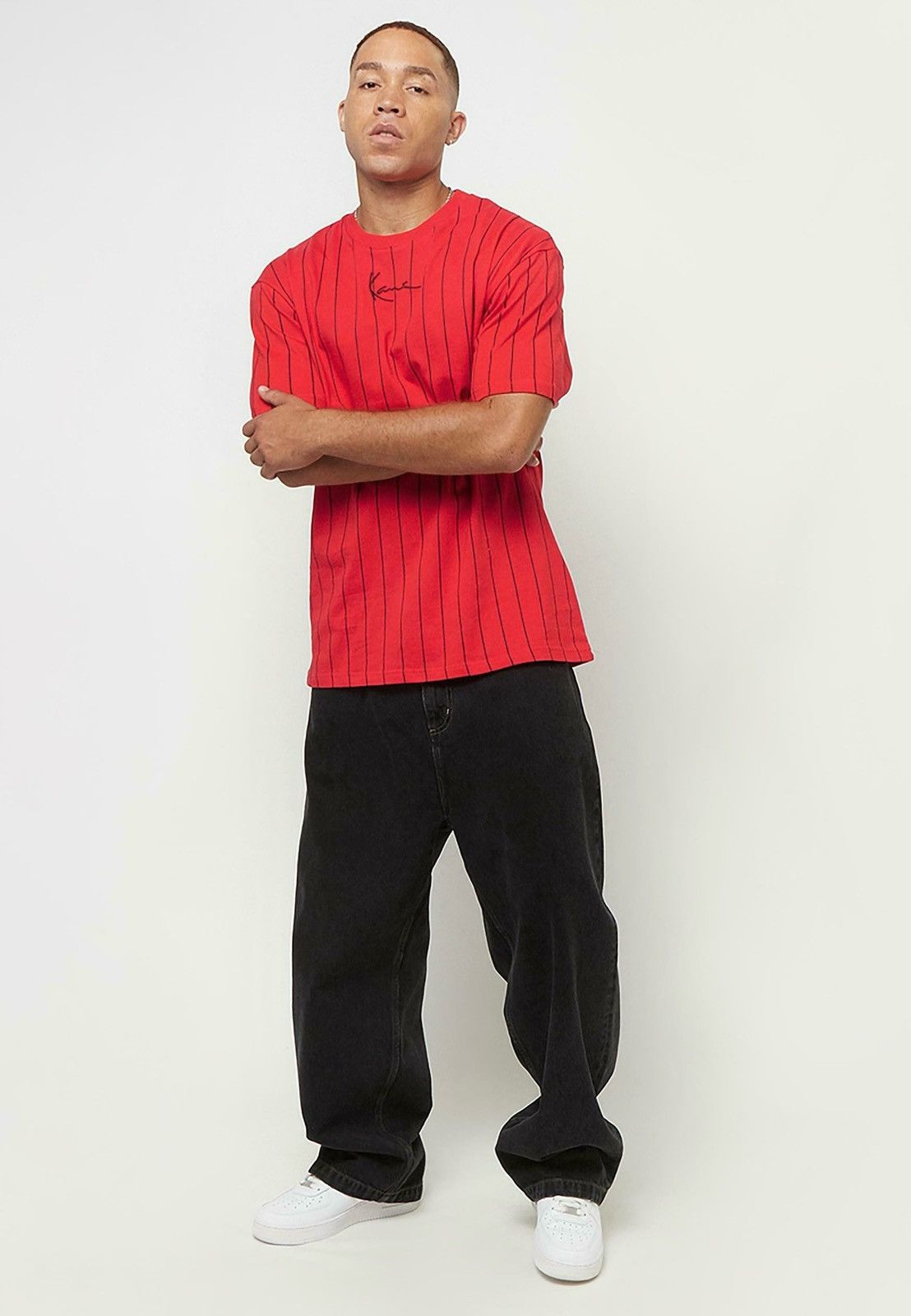 Karl Kani Karl Kani Mens Red Striped T-Shirt Signature Logo Streetwear Size US M / EU 48-50 / 2 - 3 Thumbnail