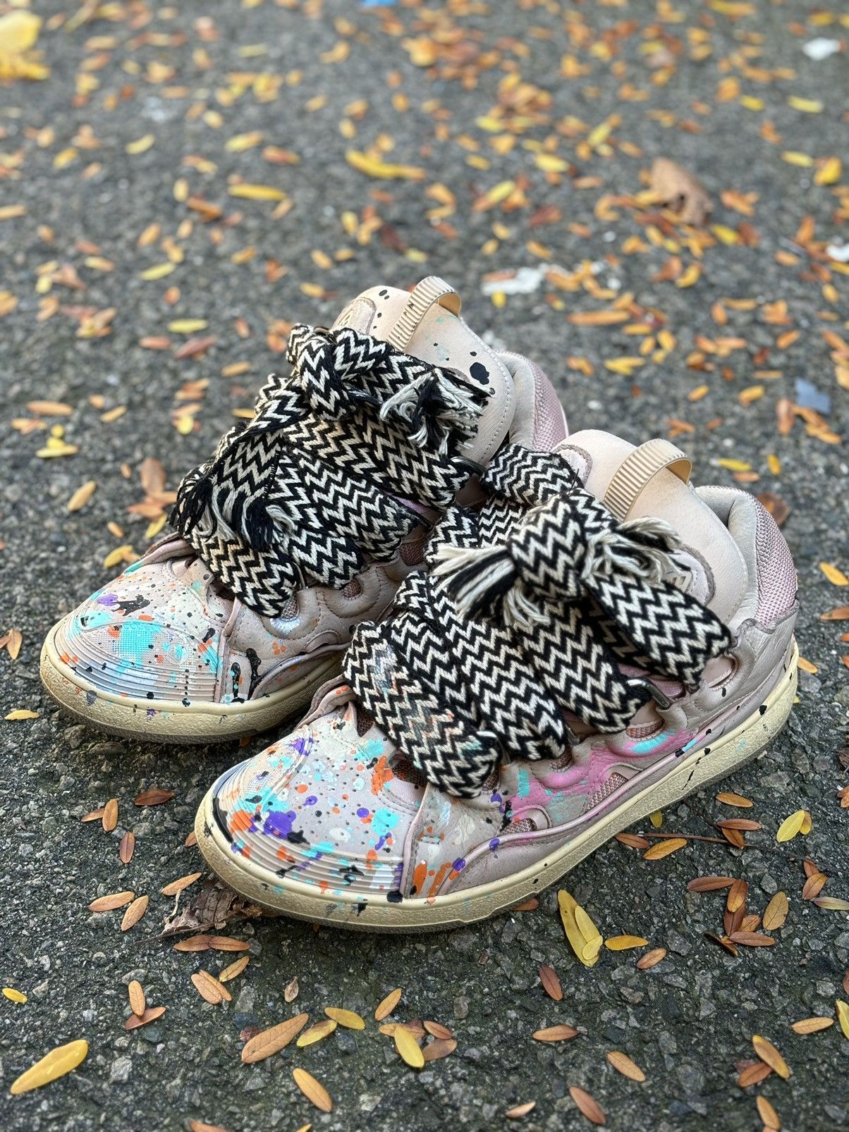 Lanvin Pink Paint Splatter Curb Sneakers | Grailed