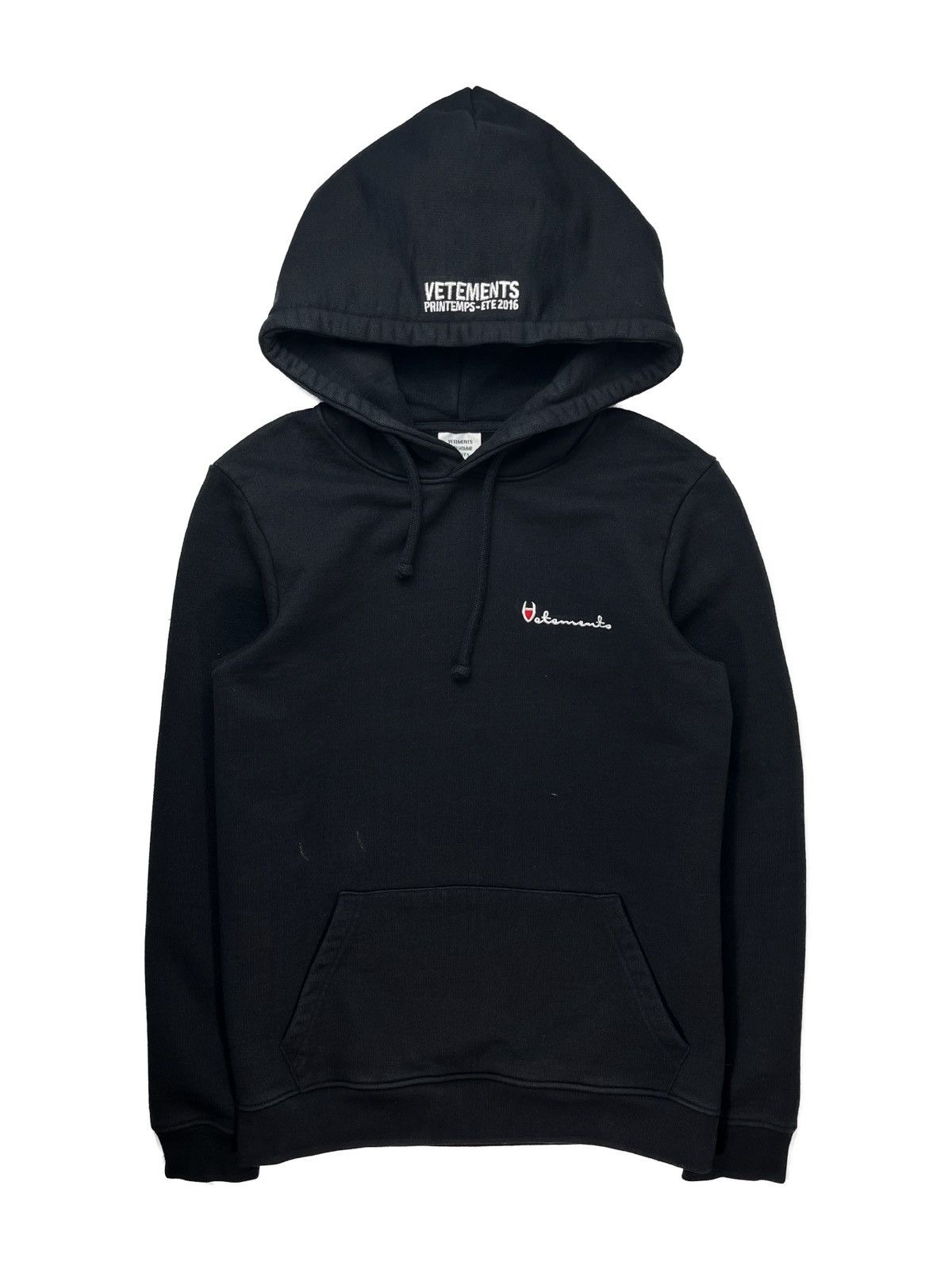 image of Ss16 Vetements Champion Stroke Script Logo Hoodie Black, Men's (Size Small)