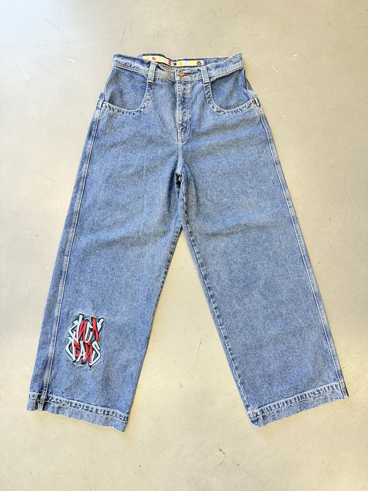 Jnco Jeans Industries Wide Flared Leg Front Embroidered Pant