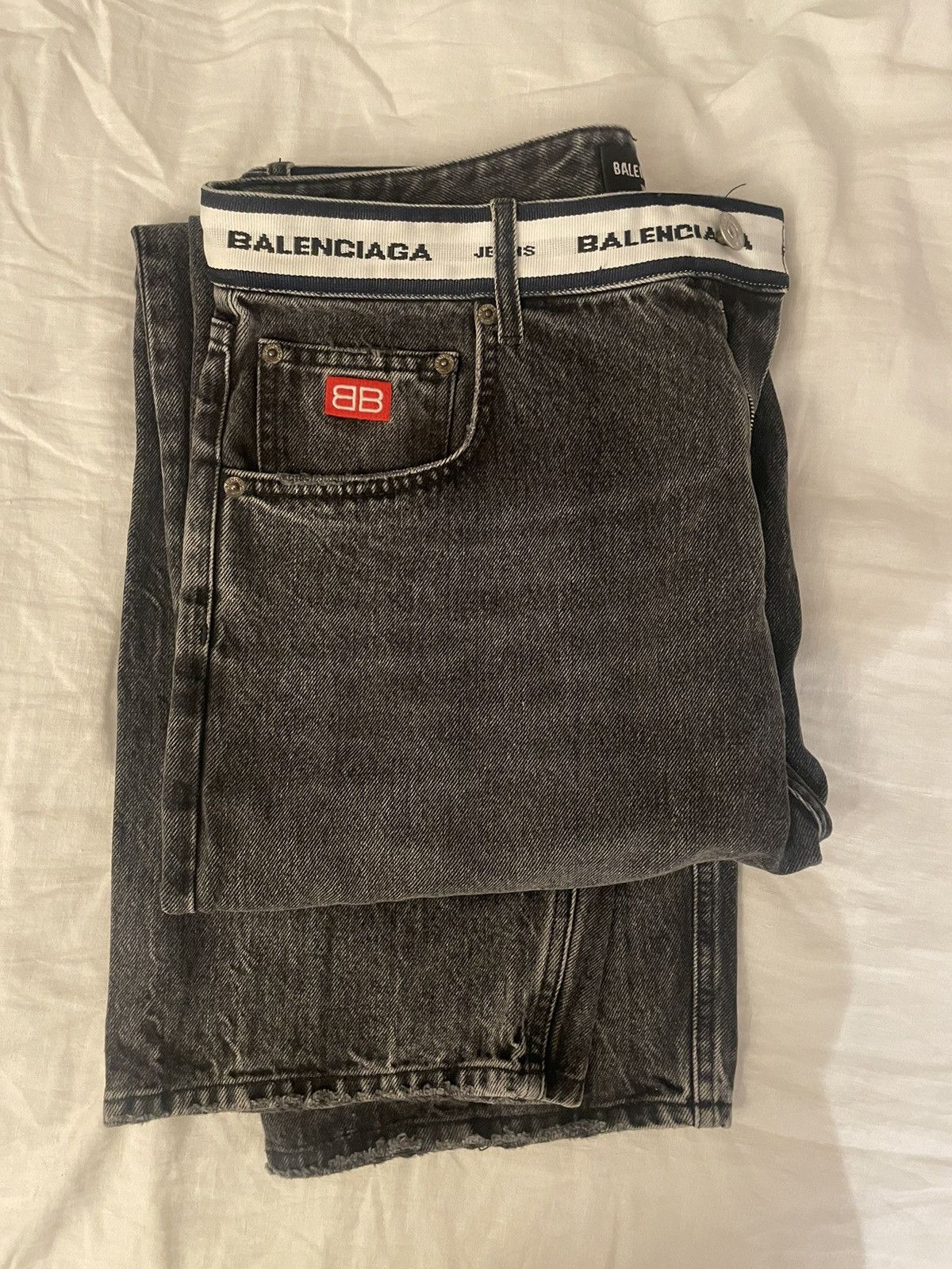 image of Balenciaga Waist Band Baggy Denim Jeans Size S in Grey, Men's