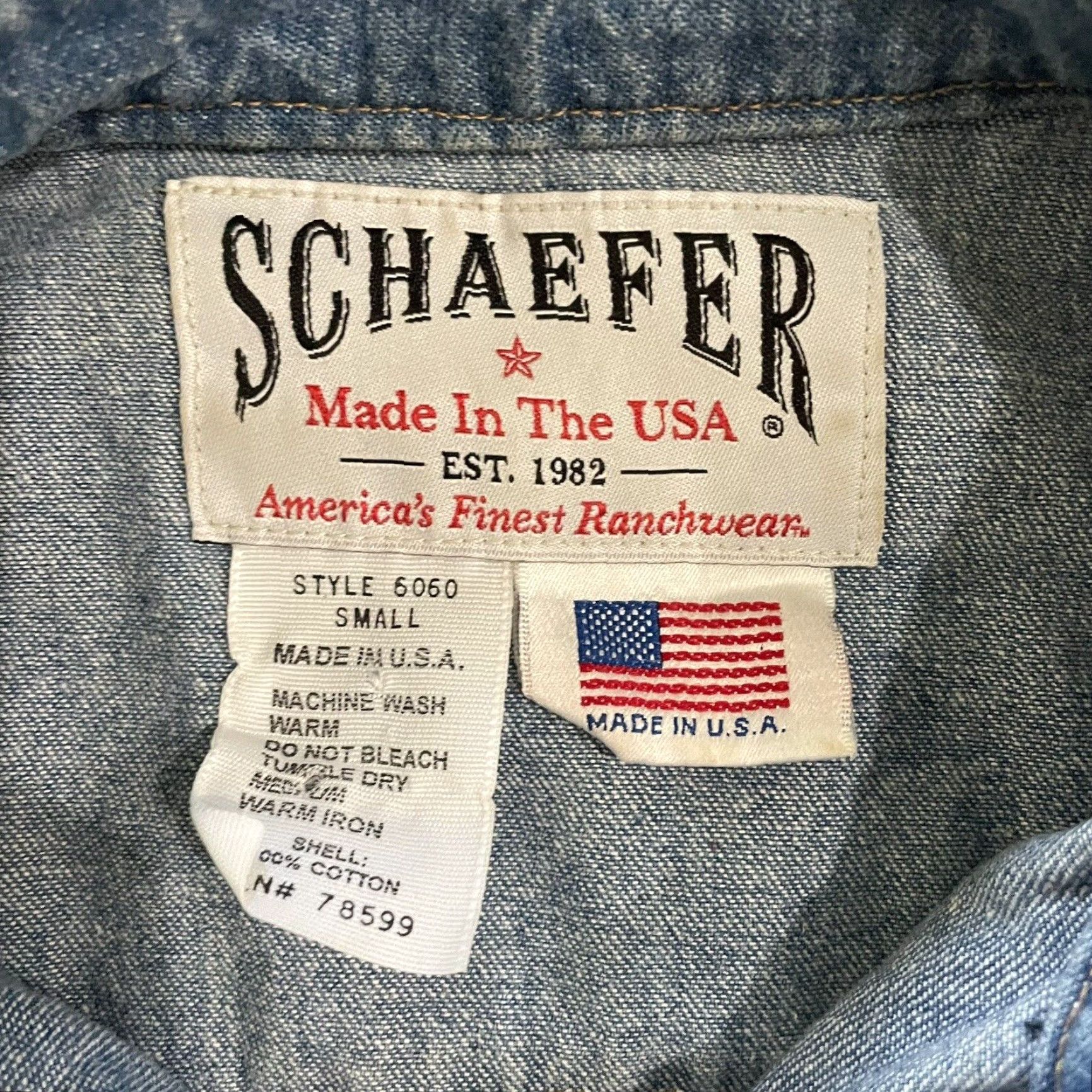 Vintage Schafer Blue Long Sleeve Snap Button Down Made In USA Size Small Shirt Mens S Blue USA Button-Down Cotton Denim Size US S / EU 44-46 / 1 - 4 Thumbnail