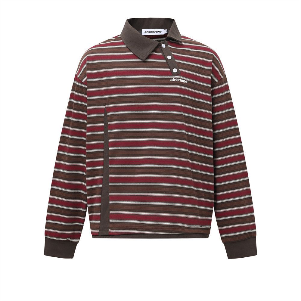 Vintage Men's retro striped lapel long-sleeved T-shirt Size US M / EU 48-50 / 2 - 1 Thumbnail