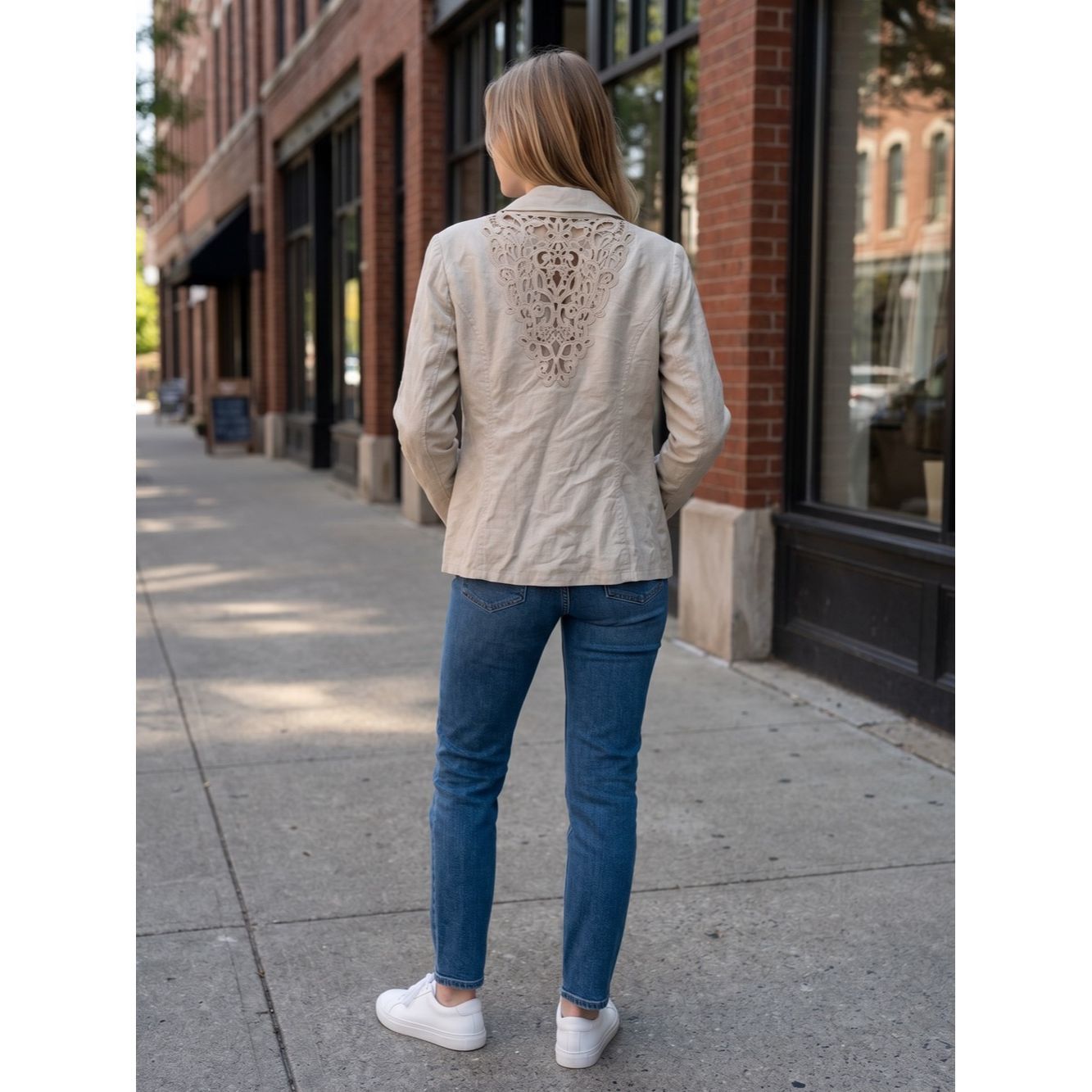 Other Susan Graver Linen Blend 3/4 Sleeve Blazer With Crochet Bac Size L / US 10 / IT 46 - 2 Thumbnail