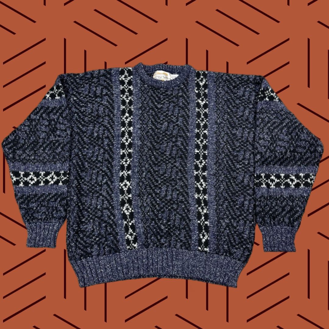 Vintage VINTAGE Ferruche Sweater Mens M Striped Heather Blue Black ACRYLIC BLEND 80s Size US M / EU 48-50 / 2 - 1 Thumbnail