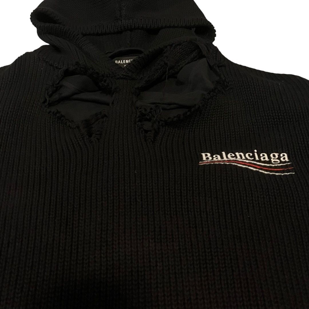 Balenciaga Balenciaga Political Campaign Destroyed Knit Hoodie Size US L / EU 52-54 / 3 - 2 Thumbnail