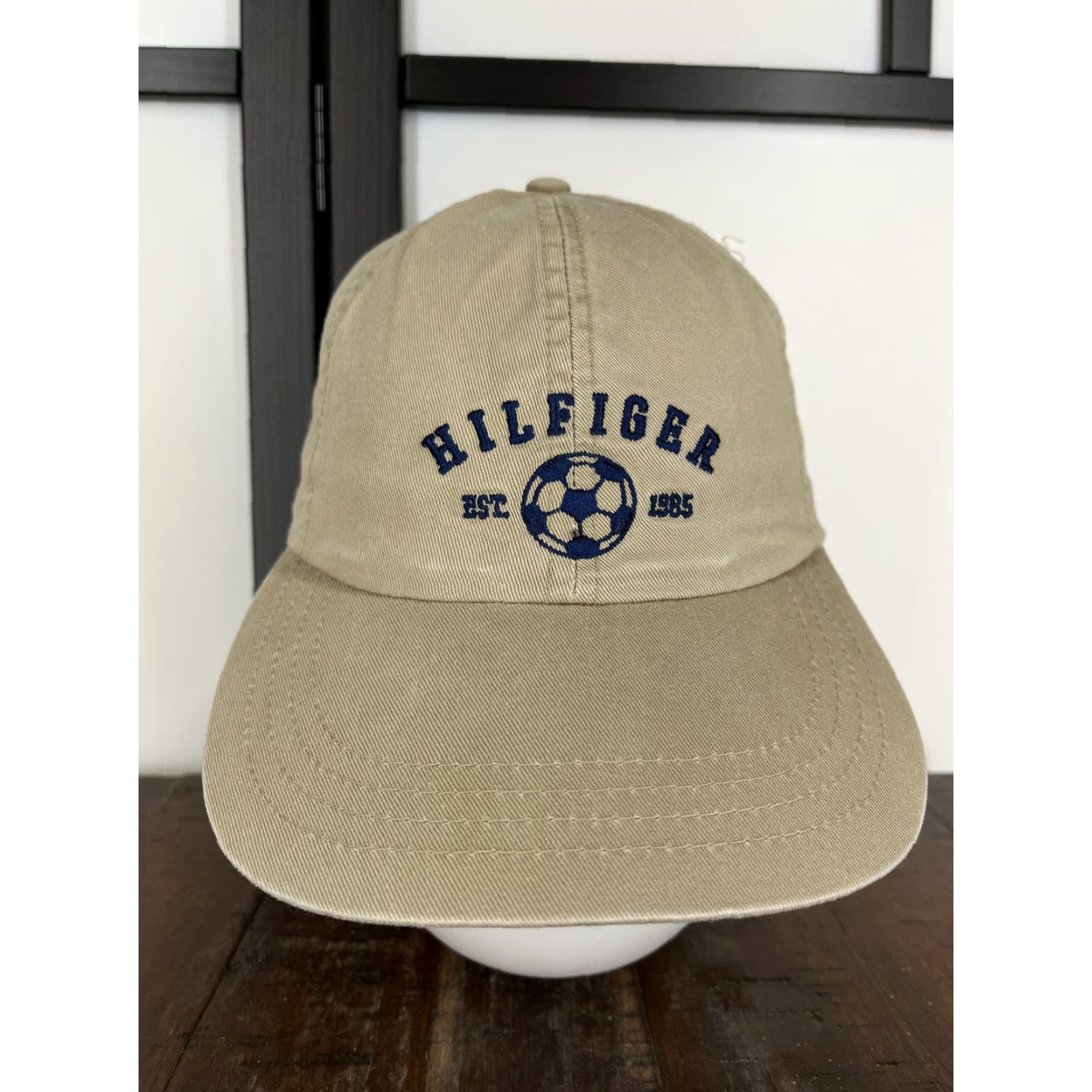 Tommy Hilfiger Tommy Hilfiger Hat Cap Strap Back Adult One Size Beige Soccer Ball 1985 Cotton Baseball Cap Mens Size ONE SIZE - 2 Thumbnail