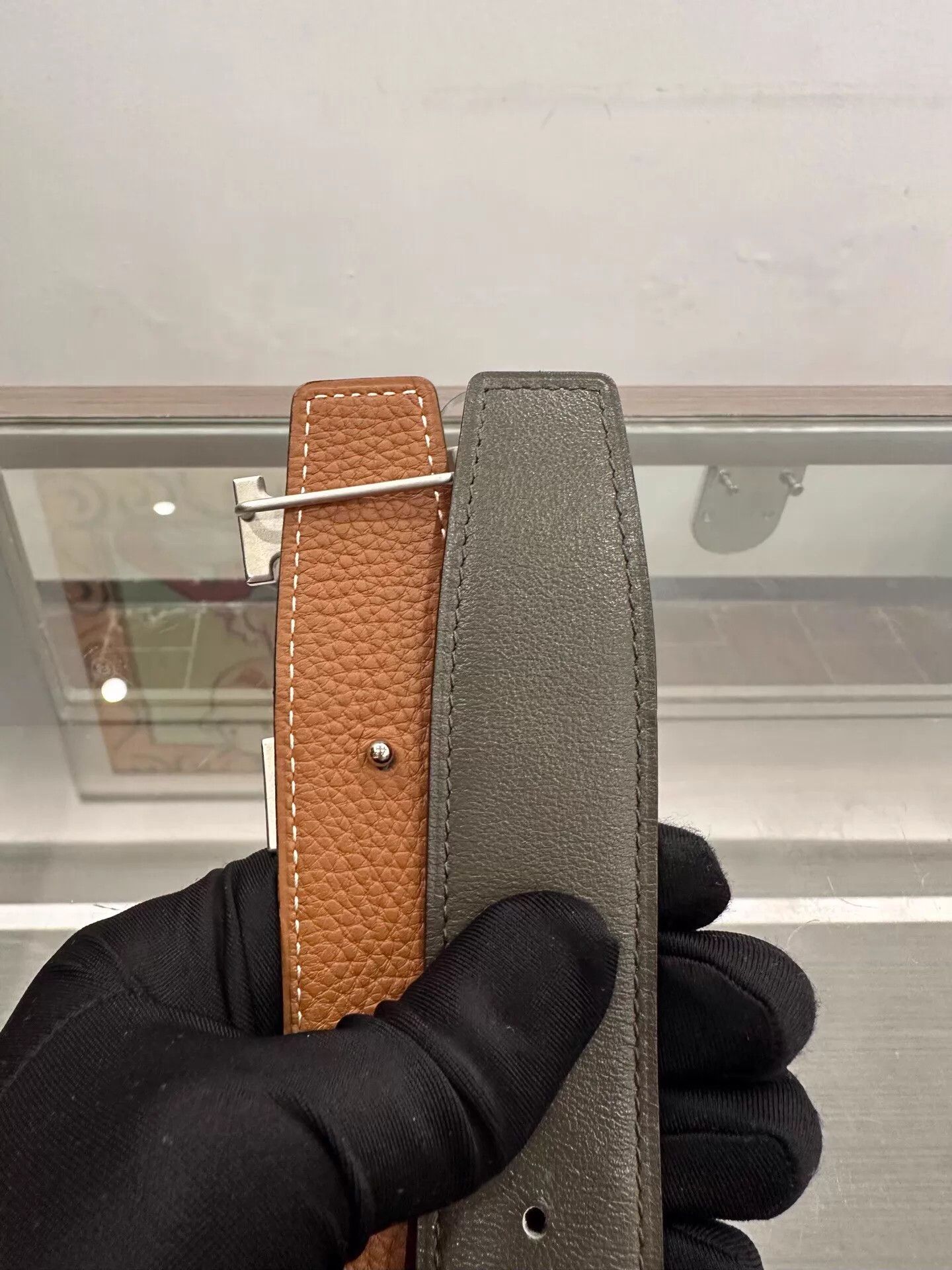 Hermes Hermes silver H belt gray & brown 32mm 90cm Size ONE SIZE - 5 Thumbnail