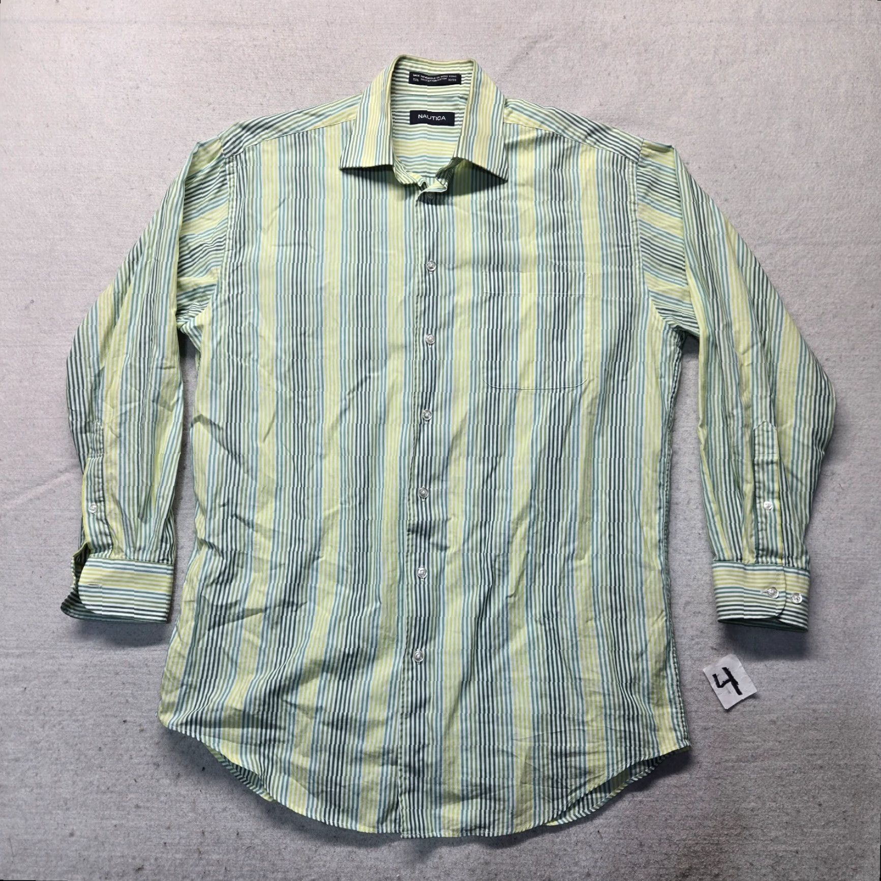 Nautica Nautica Button-Up Shirt Men's Long Sleeve Striped Green White 15.5 32/33 Casual Colorful 100% Cotton Size US L / EU 52-54 / 3 - 2 Thumbnail