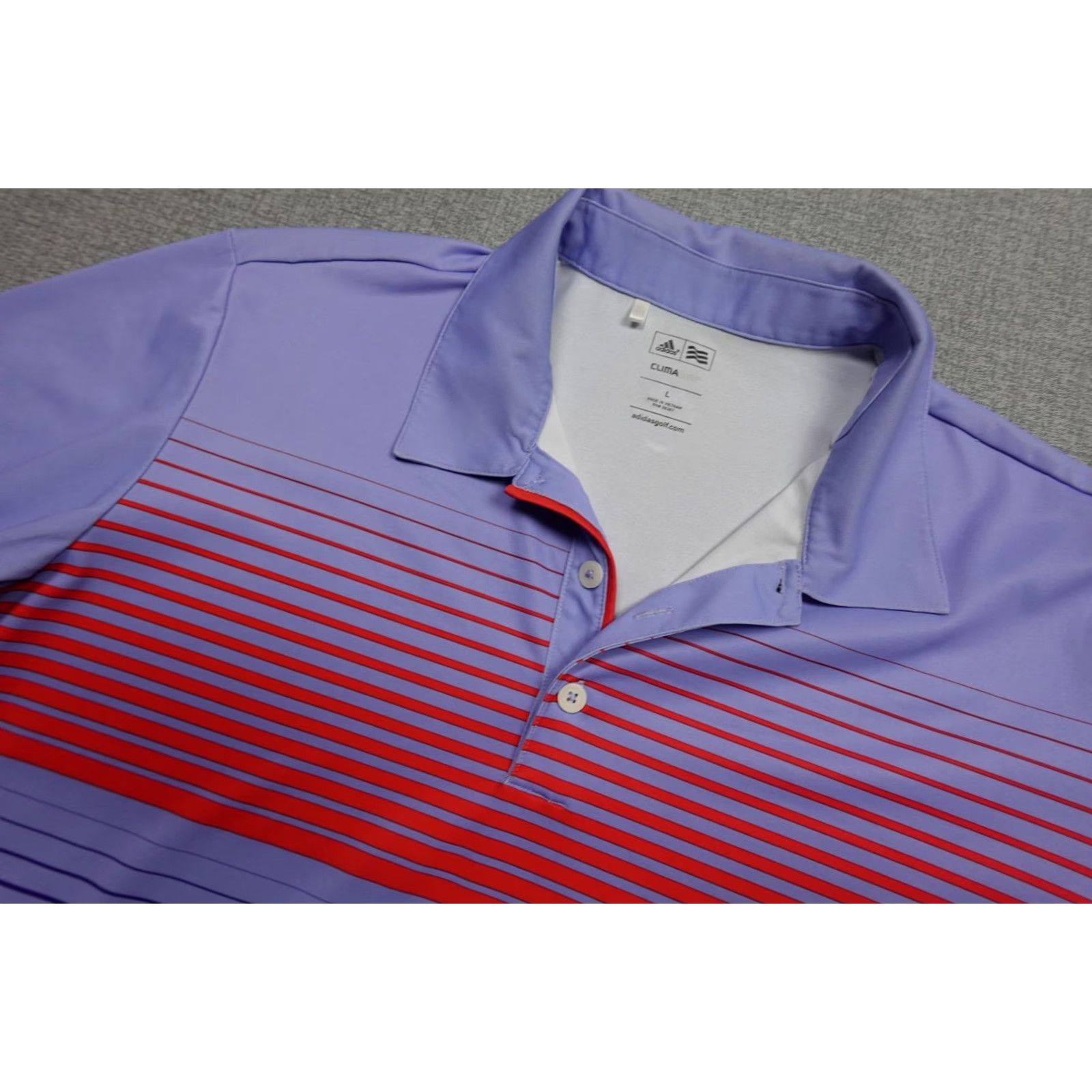 Adidas Adidas Climalite Polo Mens Large Purple Stripe Golf Size US L / EU 52-54 / 3 - 2 Thumbnail