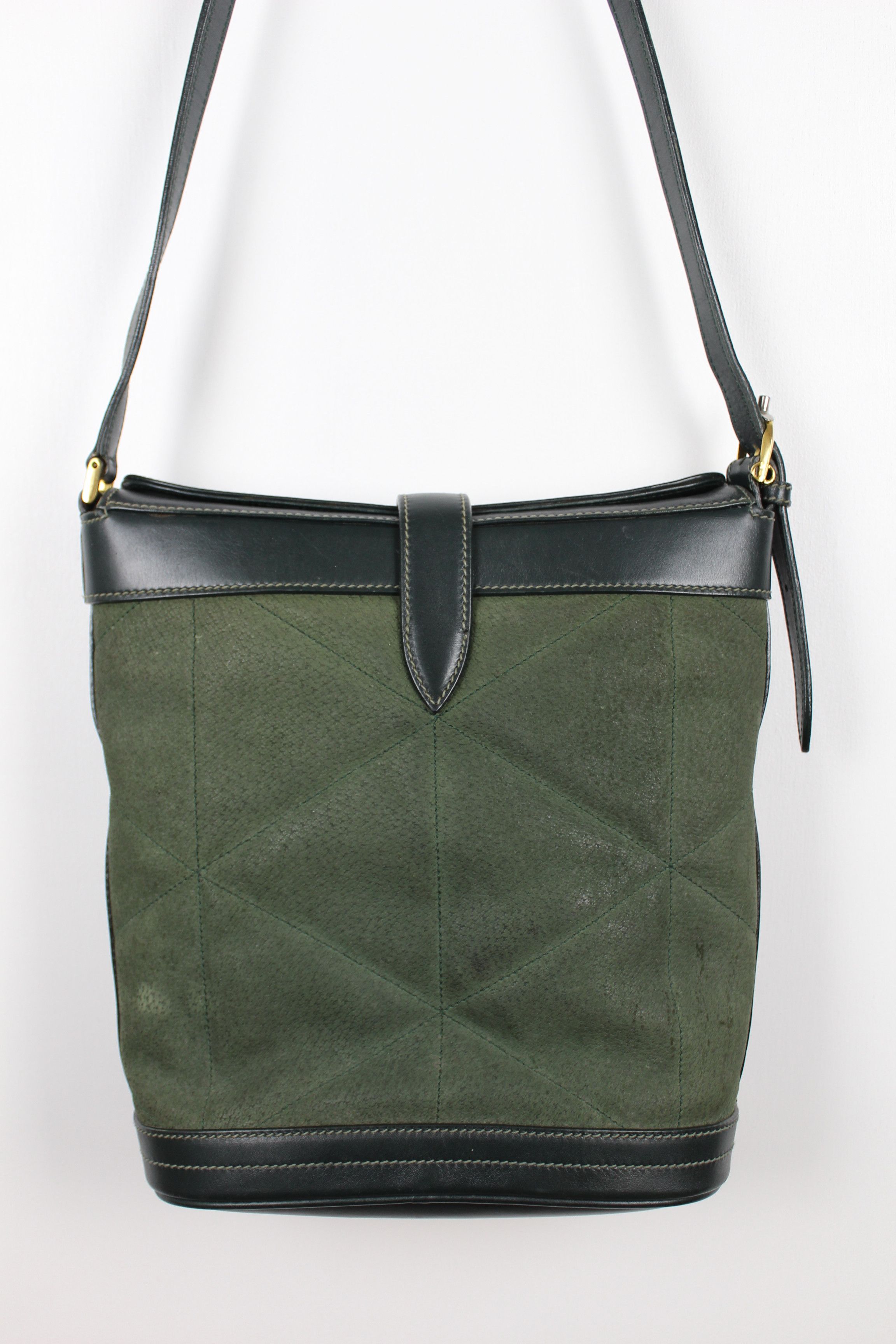 Gucci Gucci Green Suede Leather Bucket Crossbody Bag Gold Hardware Size ONE SIZE - 10 Thumbnail