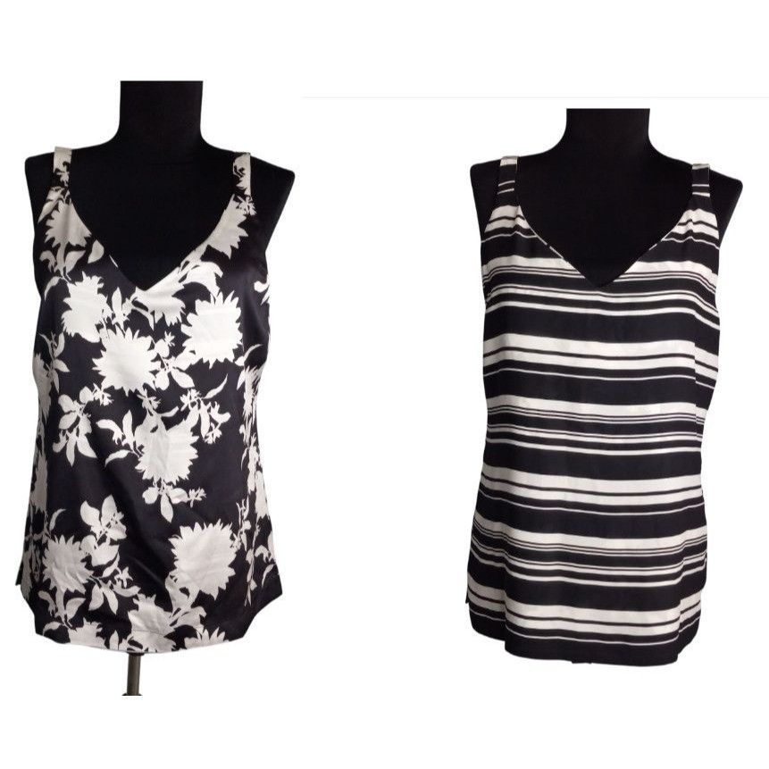 White House Black Market WHBM S Tank Top Reversible Sleeveless Floral Striped Print B Size S / US 4 / IT 40 - 1 Thumbnail