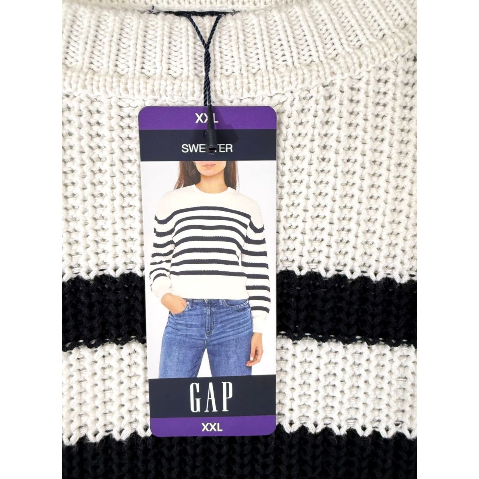 Gap Gap Pullover Sweater Womens 2XL Ivory Black Striped Crewneck Long Sleeve NWT Size XXL / US 16-18 / IT 52-54 - 5 Thumbnail