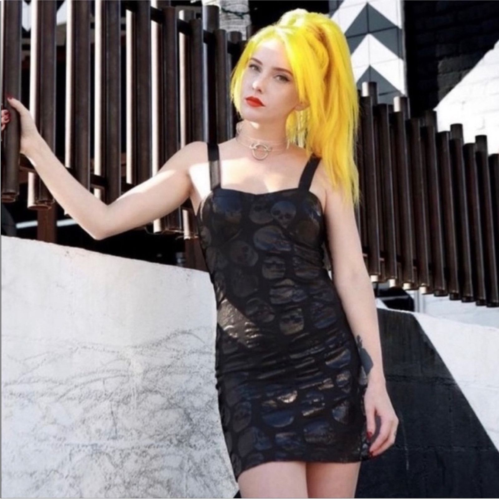 Iron Fist New! Iron Fist Skullz Club Black Mini Dress Bustier Bodycon Size M / US 6-8 / IT 42-44 - 2 Thumbnail