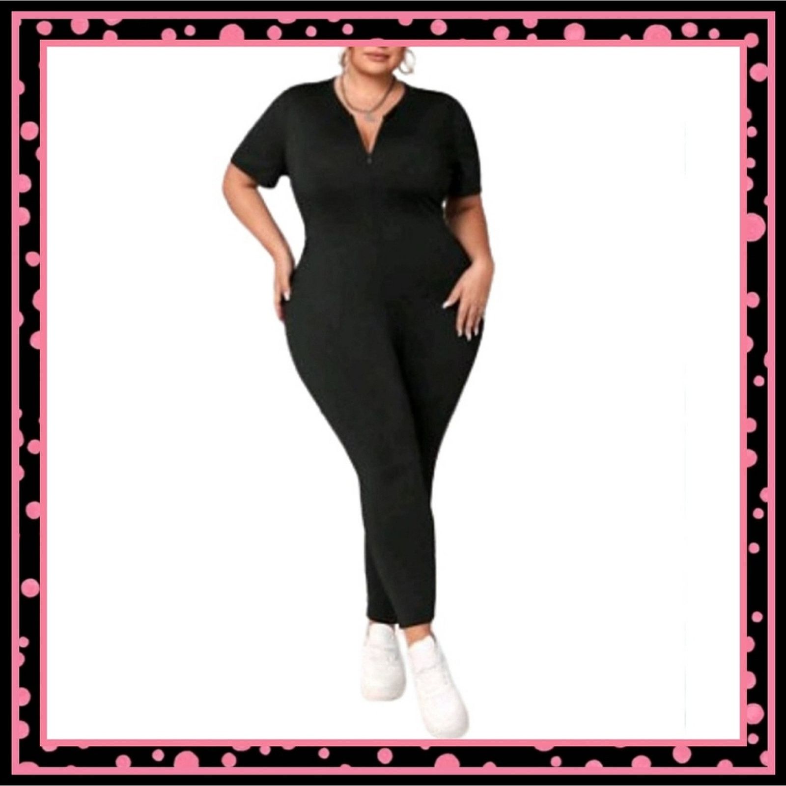 Shein MIDNITE BLACK ☆ ZIP NECK SHORT SLEEVE ☆ CATSUIT ☆ 30w ☆ NWT Size 42" / US 20 - 1 Thumbnail