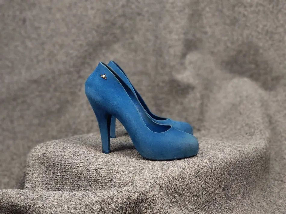 Vivienne Westwood Anglomania X Melissa Velour Heels Shoes in Blue, Women's (Size 8)