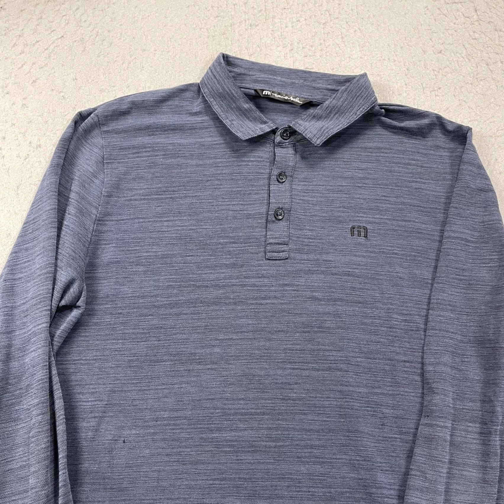 TravisMathew Travis Mathew Polo Shirt Mens L Blue Heather Logo Polo Shirt Casual Golf Long Sleeve Shirt Size US L / EU 52-54 / 3 - 3 Thumbnail