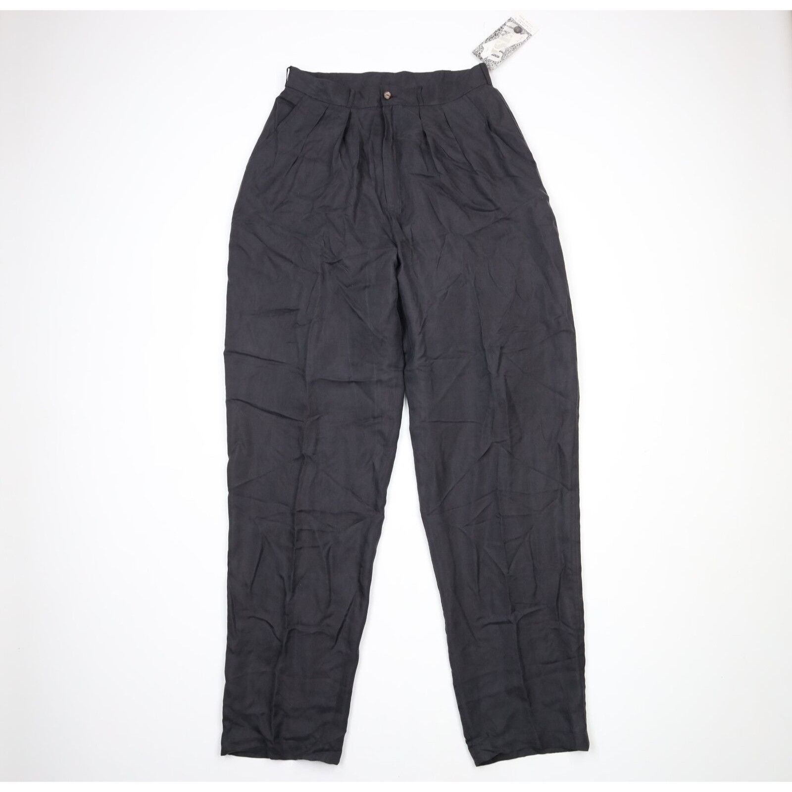 Image of Nos Vintage 90's Streetwear Pleated Silk Tapered Leg Pants in Black, Men's (Size 30)